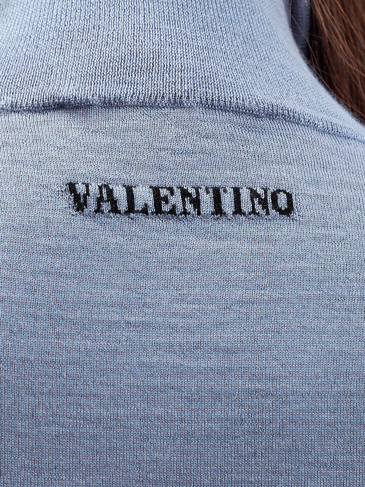 Водолазка из кашемира и шелка с жаккардовым логотипом VALENTINO, цвет голубой, размер 40;42;44 - фото 5