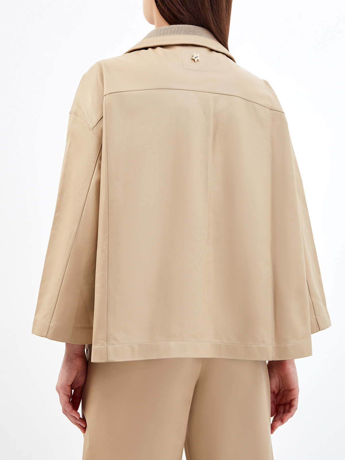 Куртка из мягкой кожи наппа с трикотажной отделкой ламе LORENA ANTONIAZZI, цвет бежевый, размер 42 - фото 4