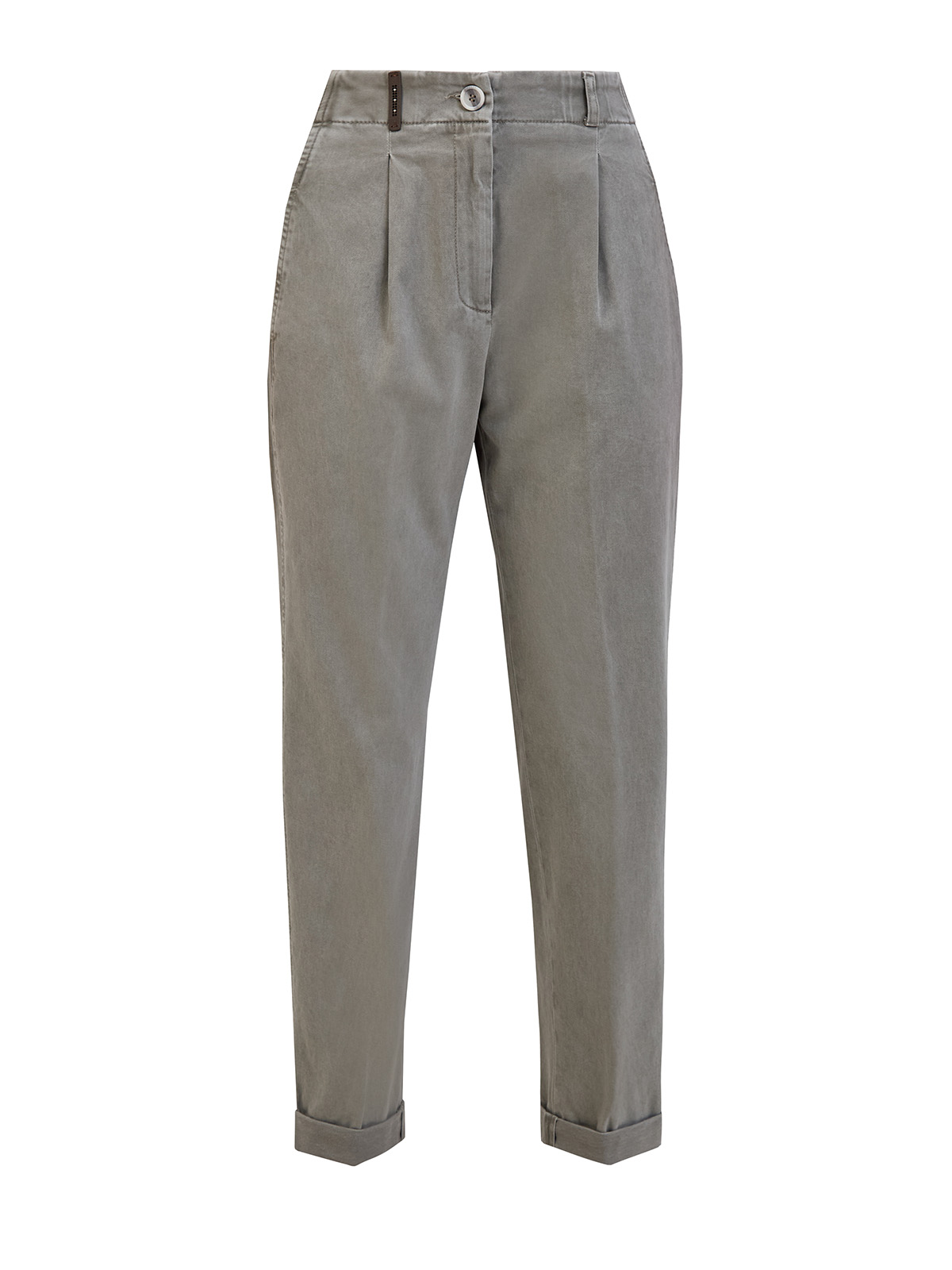 

Брюки из хлопкового габардина с защипами и шлевкой из кожи, Зеленый, Брюки из хлопкового габардина с защипами и шлевкой из кожи