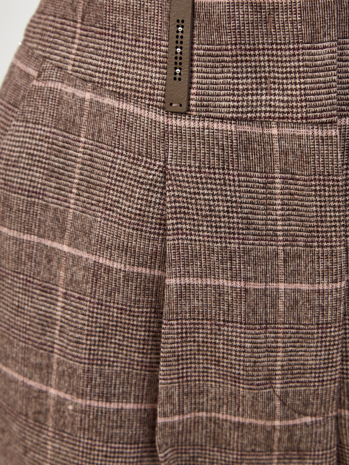 Укороченные брюки в клетку с защипами и нашивкой из кожи PESERICO, цвет коричневый, размер 38;42;44;46;48 - фото 5