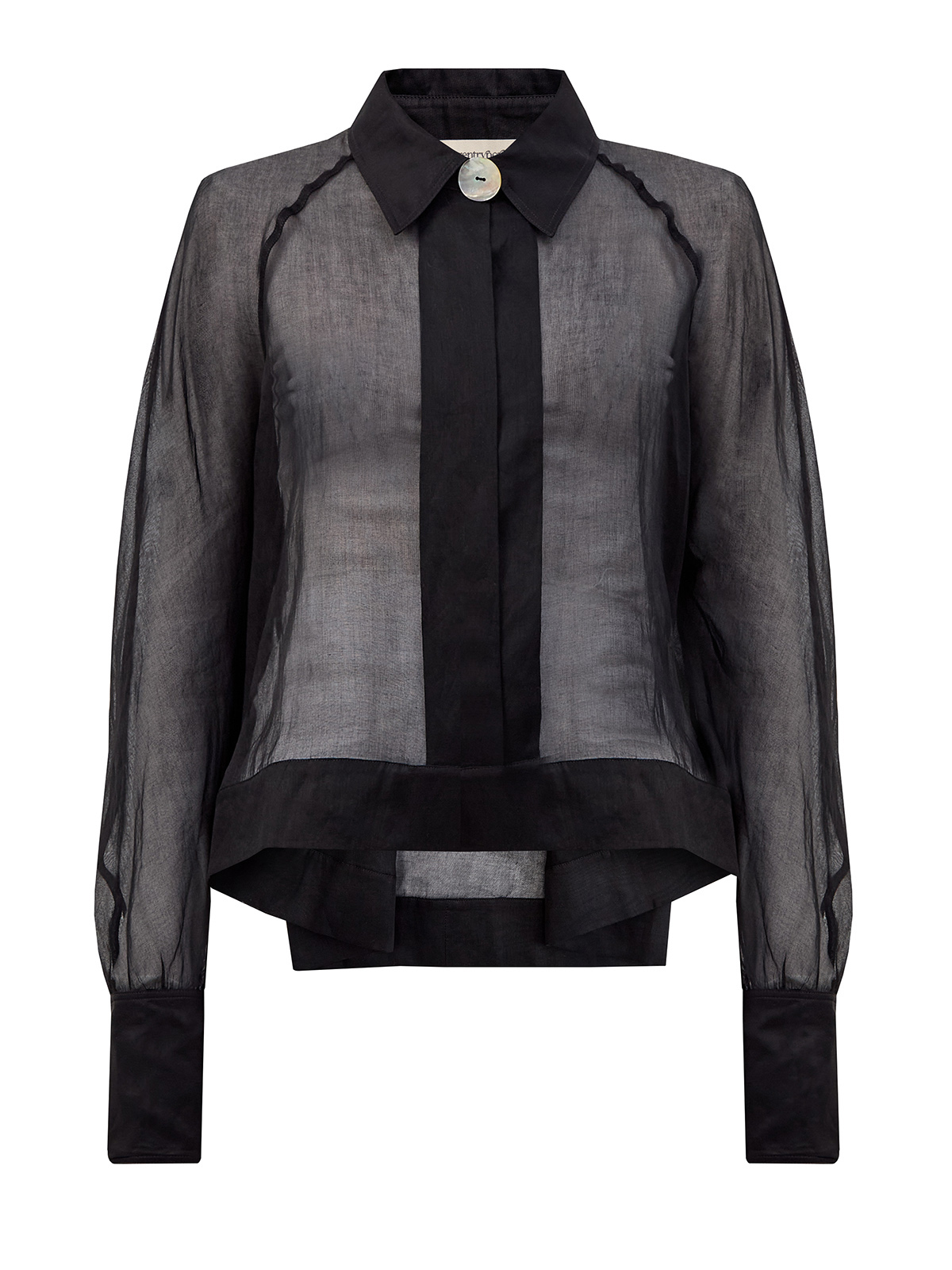 Полупрозрачная блуза из хлопкового шифона с перламутровой пуговицей GENTRYPORTOFINO, цвет черный, размер 40;44 - фото 1