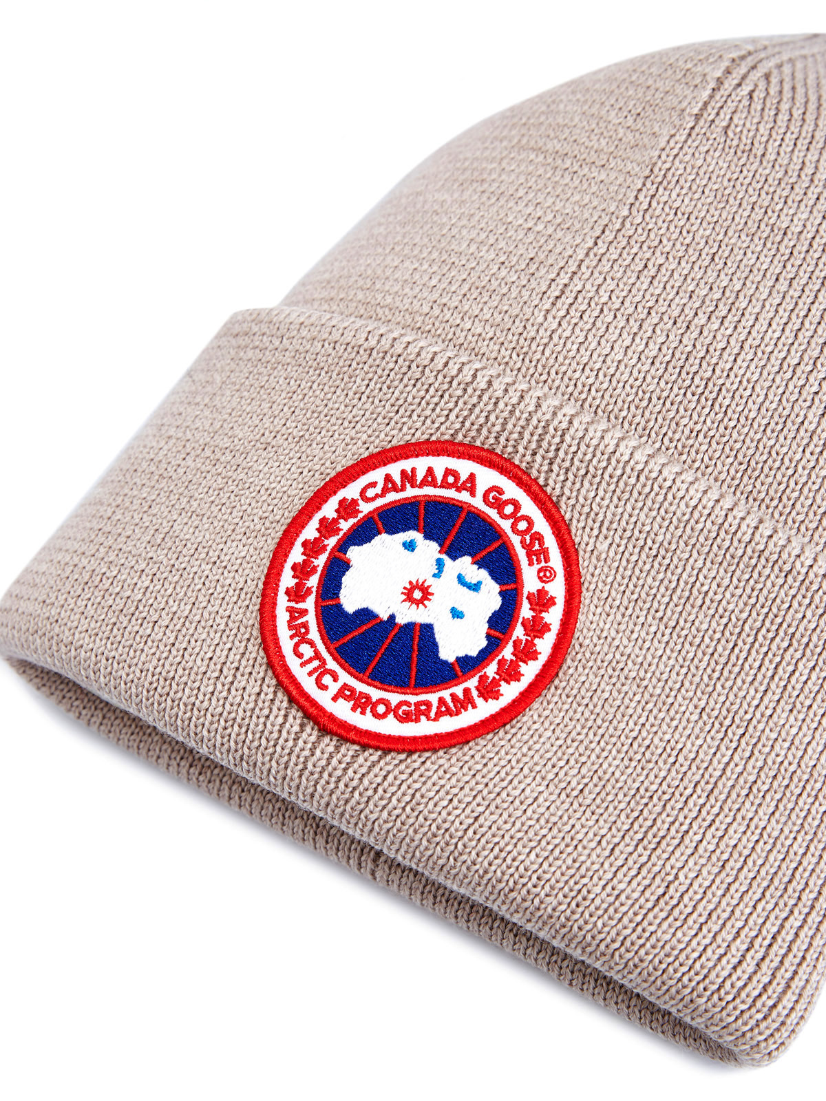 Шапка из двойной шерсти эластичной вязки с логотипом CANADA GOOSE, цвет бежевый, размер 40 - фото 3
