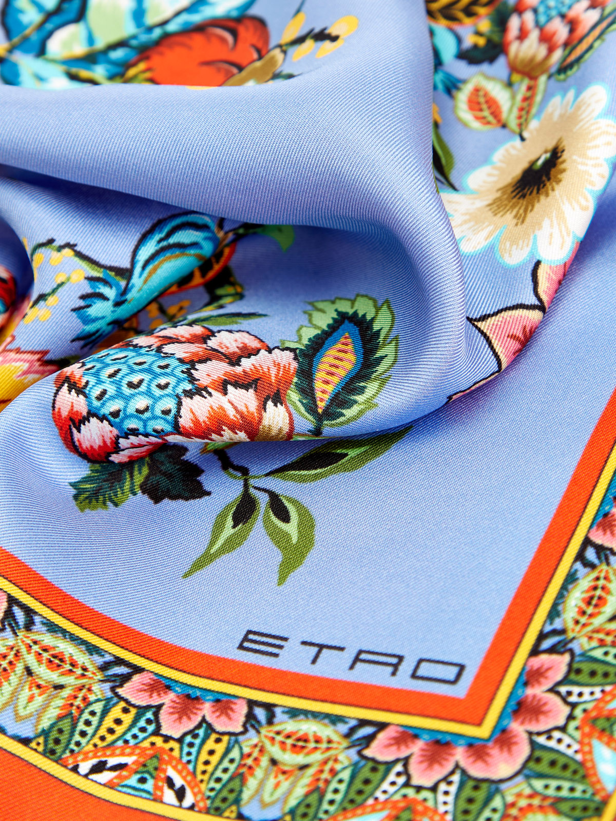 Платок из струящегося шелка с флористическим принтом и логотипом ETRO, цвет мульти, размер 40;42;44 - фото 3