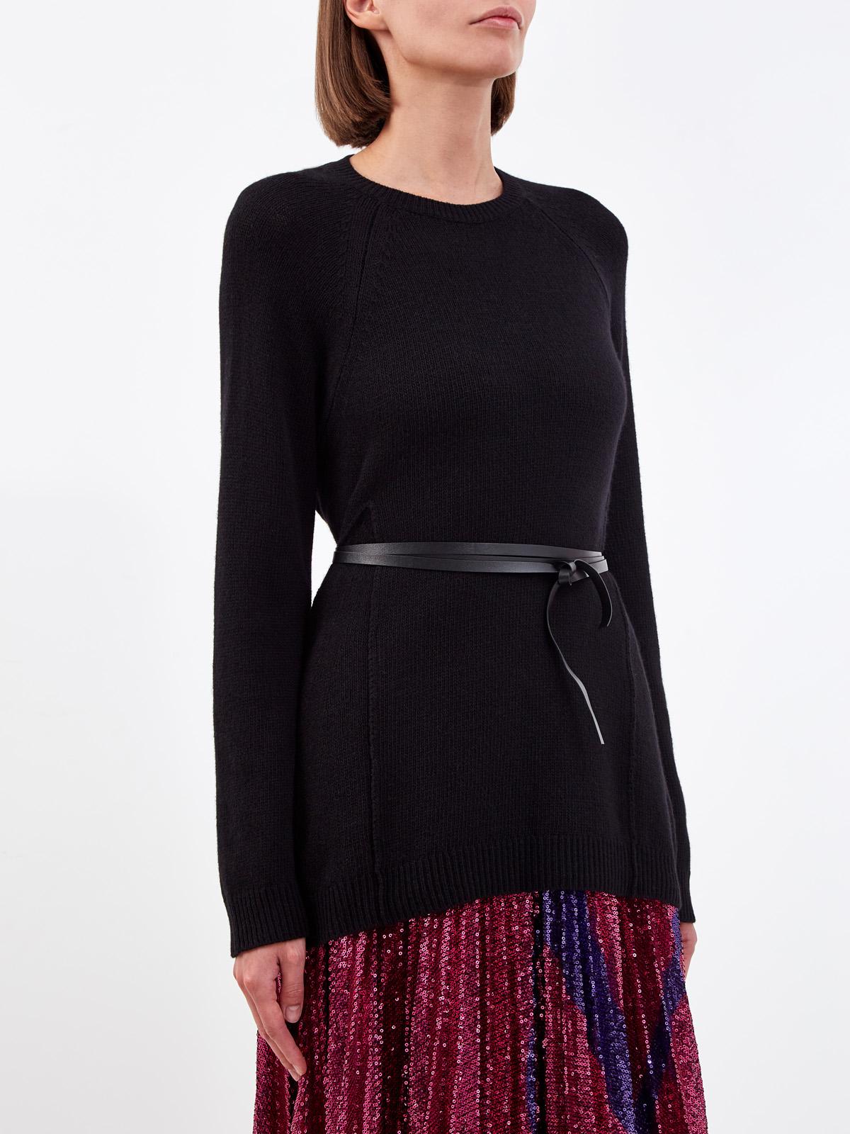 Пуловер из шерсти и кашемира с тонким поясом VALENTINO, цвет черный, размер 40;42;44 - фото 3