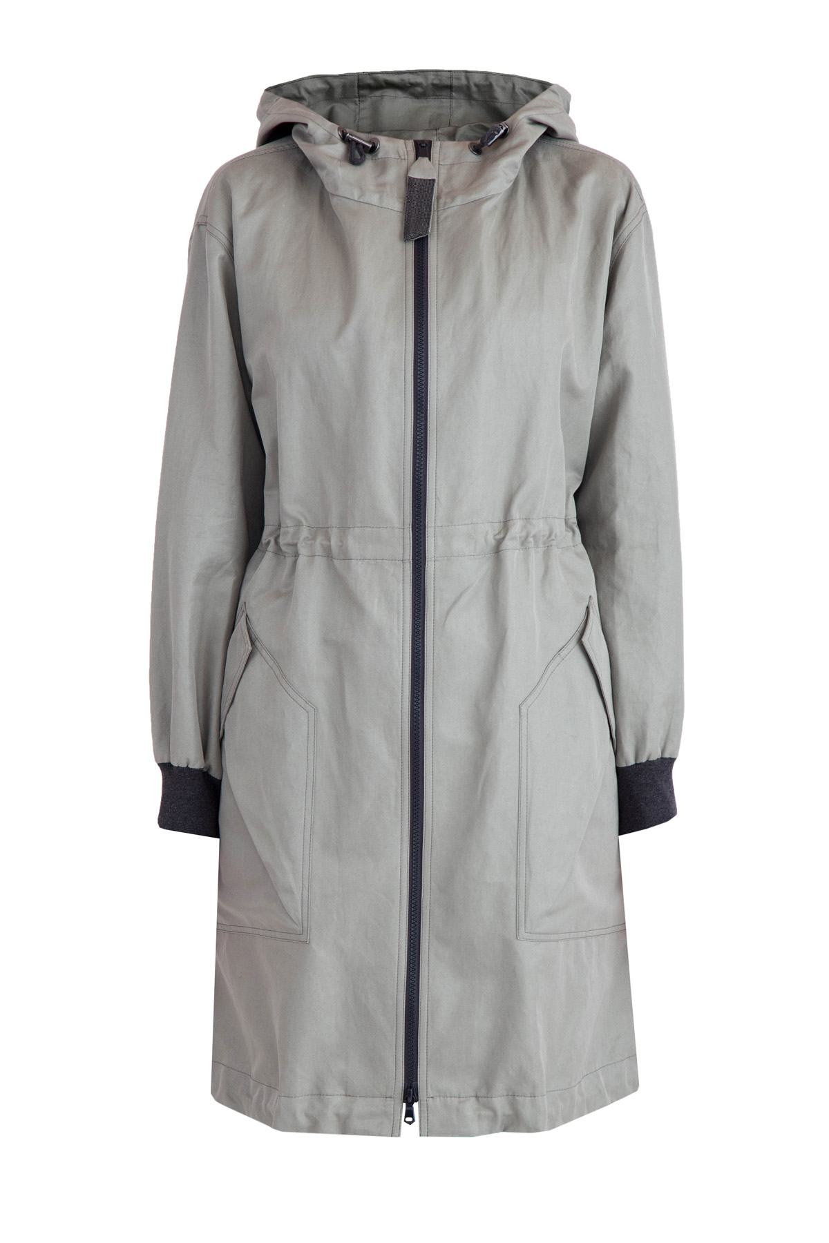 

Плащ из плотной тафты с капюшоном и застежкой-молнией