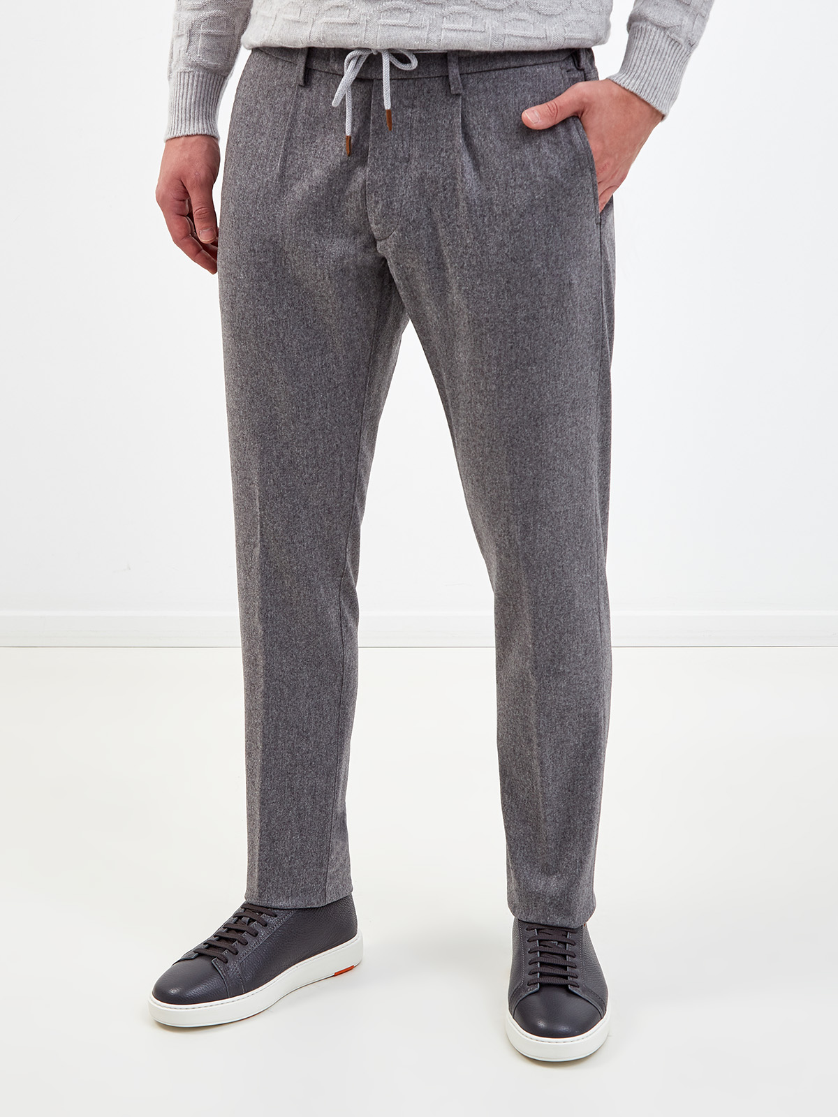 Базовые брюки из меланжевой шерсти и кашемира ELEVENTY, цвет серый, размер 46;50;58 - фото 3
