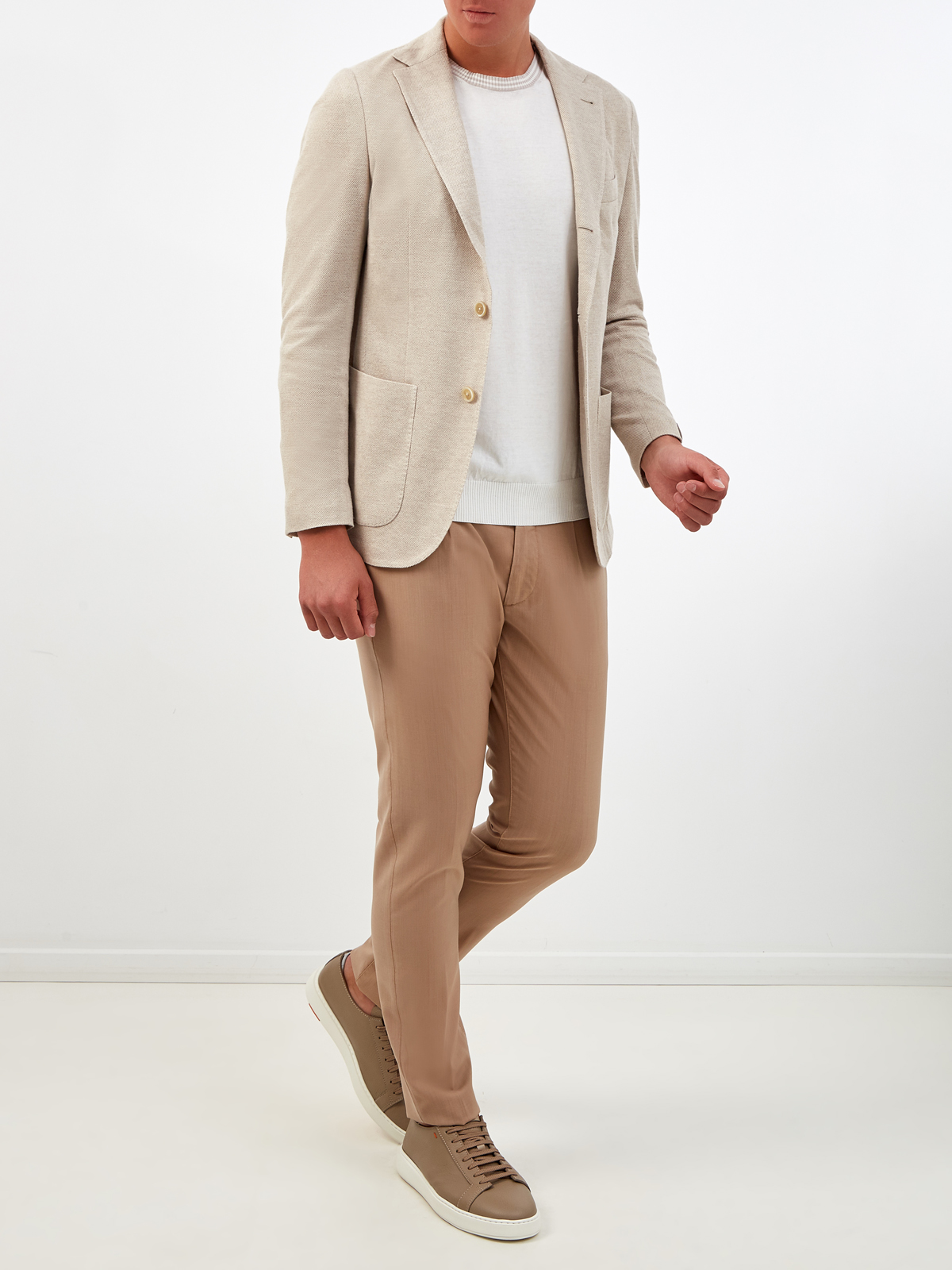 Блейзер из льняной пряжи с накладными карманами ELEVENTY, цвет бежевый, размер 46;50;54;56 - фото 2