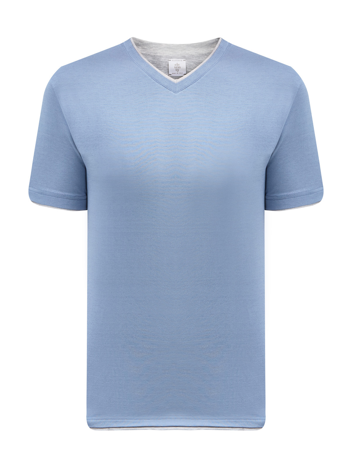 Хлопковая футболка с V-образным вырезом и контрастной окантовкой ELEVENTY, цвет голубой, размер 48;52 - фото 1