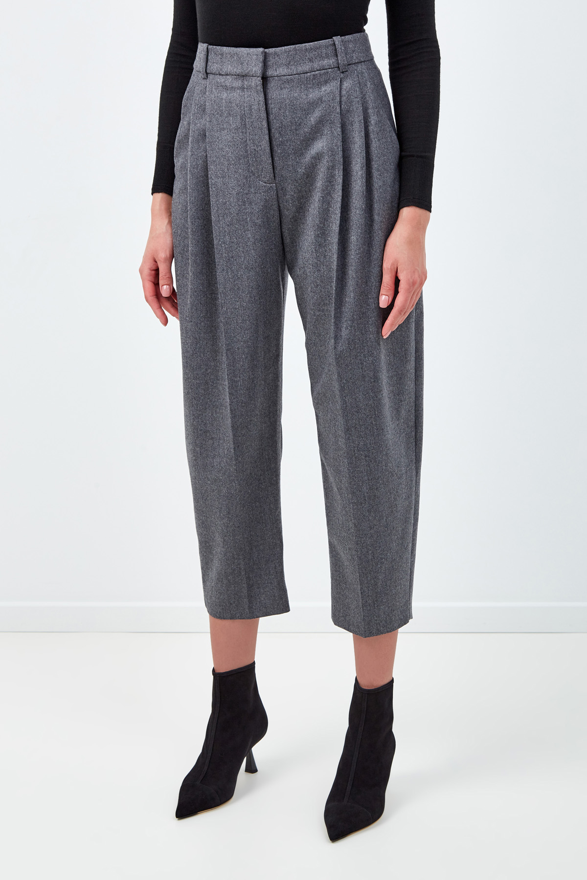 Укороченные брюки из шерстяной фланели STELLA McCARTNEY, цвет серый, размер S - фото 3