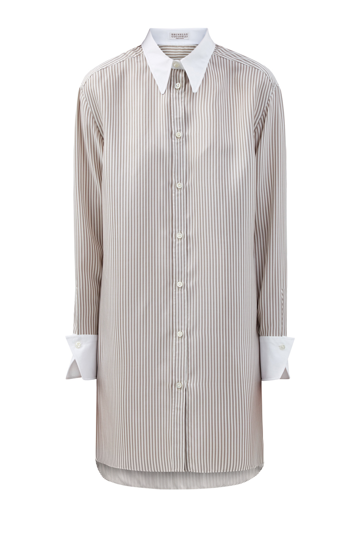 Шелковая рубашка-oversize с запонками из гематита BRUNELLO CUCINELLI, цвет бежевый, размер 48;38 - фото 1