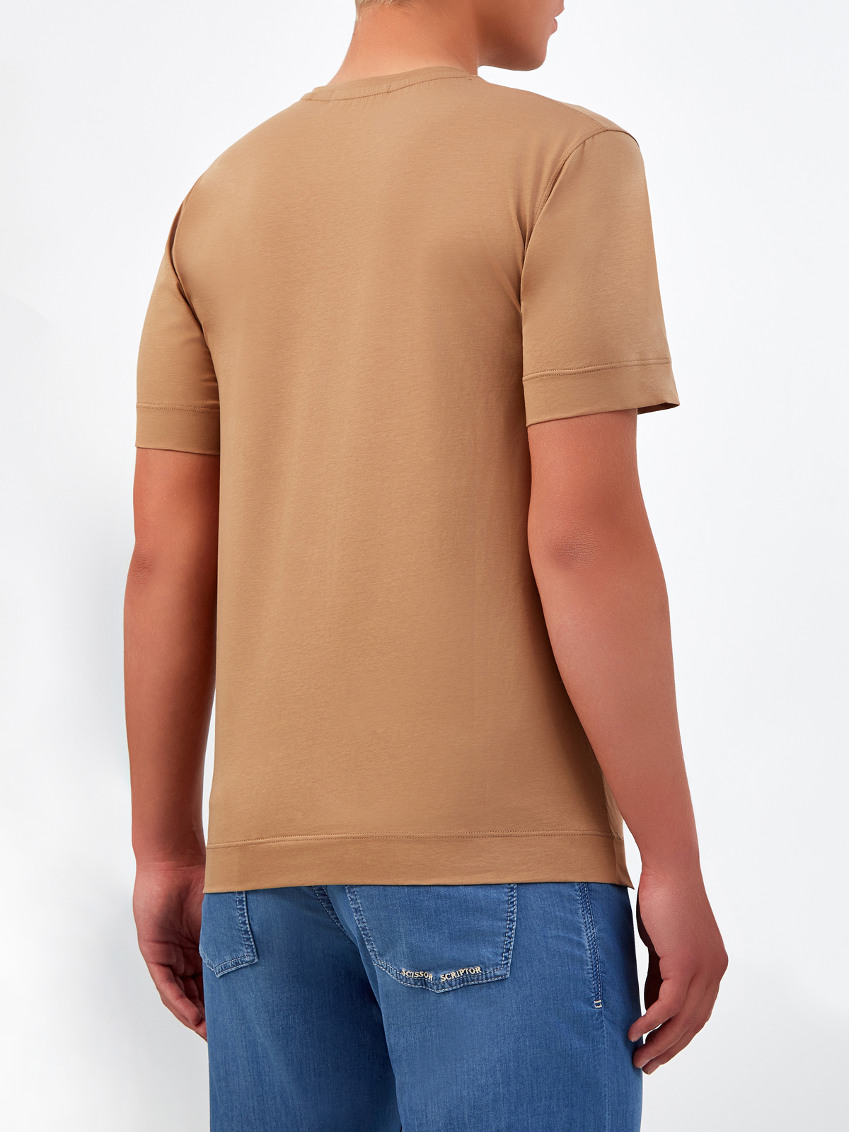Хлопковая футболка с нашивкой и двойной прострочкой CUDGI, цвет коричневый, размер 50;52;54;56;48 - фото 4