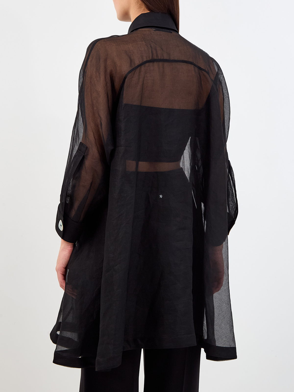 Свободная блуза из полупрозрачного хлопка с макро-пуговицами GENTRYPORTOFINO, цвет черный, размер 42;46 - фото 4