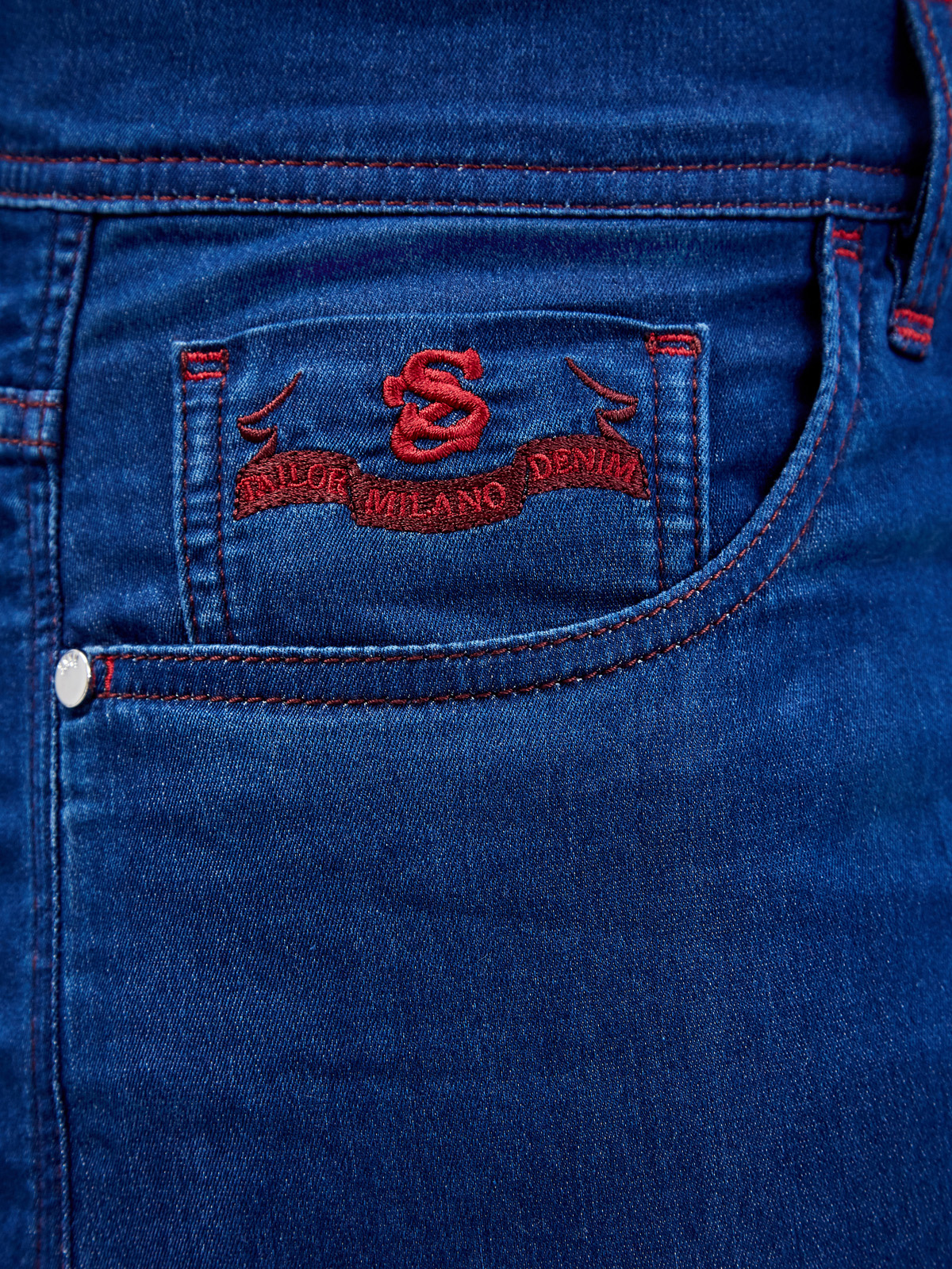 Джинсы Costantino ручной работы с вышитым логотипом SCISSOR SCRIPTOR, цвет синий, размер 46;50;52;54;54;56;48 - фото 5