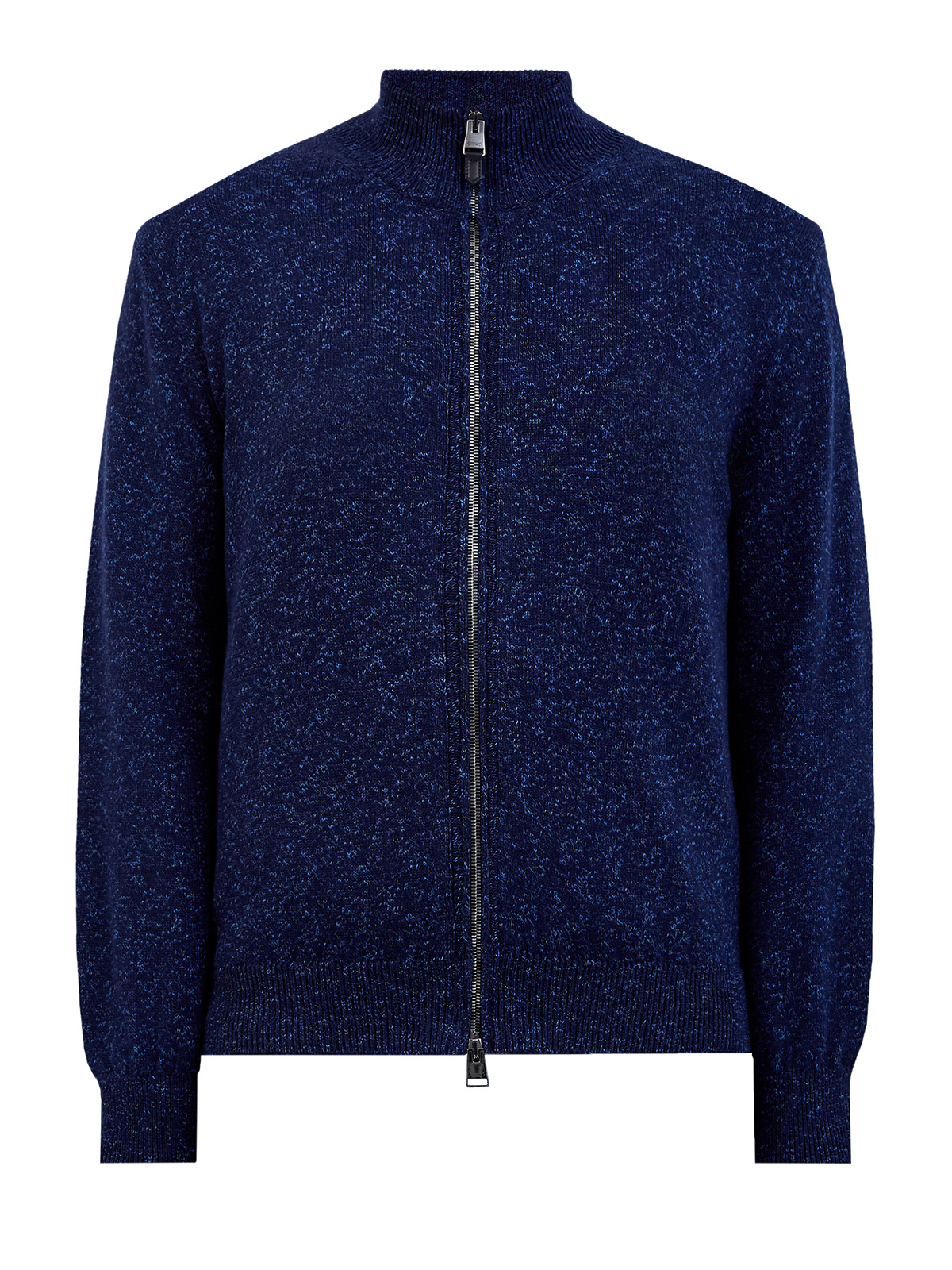 

Кардиган из хлопковой пряжи на молнии с кожаным пуллером, Синий, Кардиган из хлопковой пряжи на молнии с кожаным пуллером