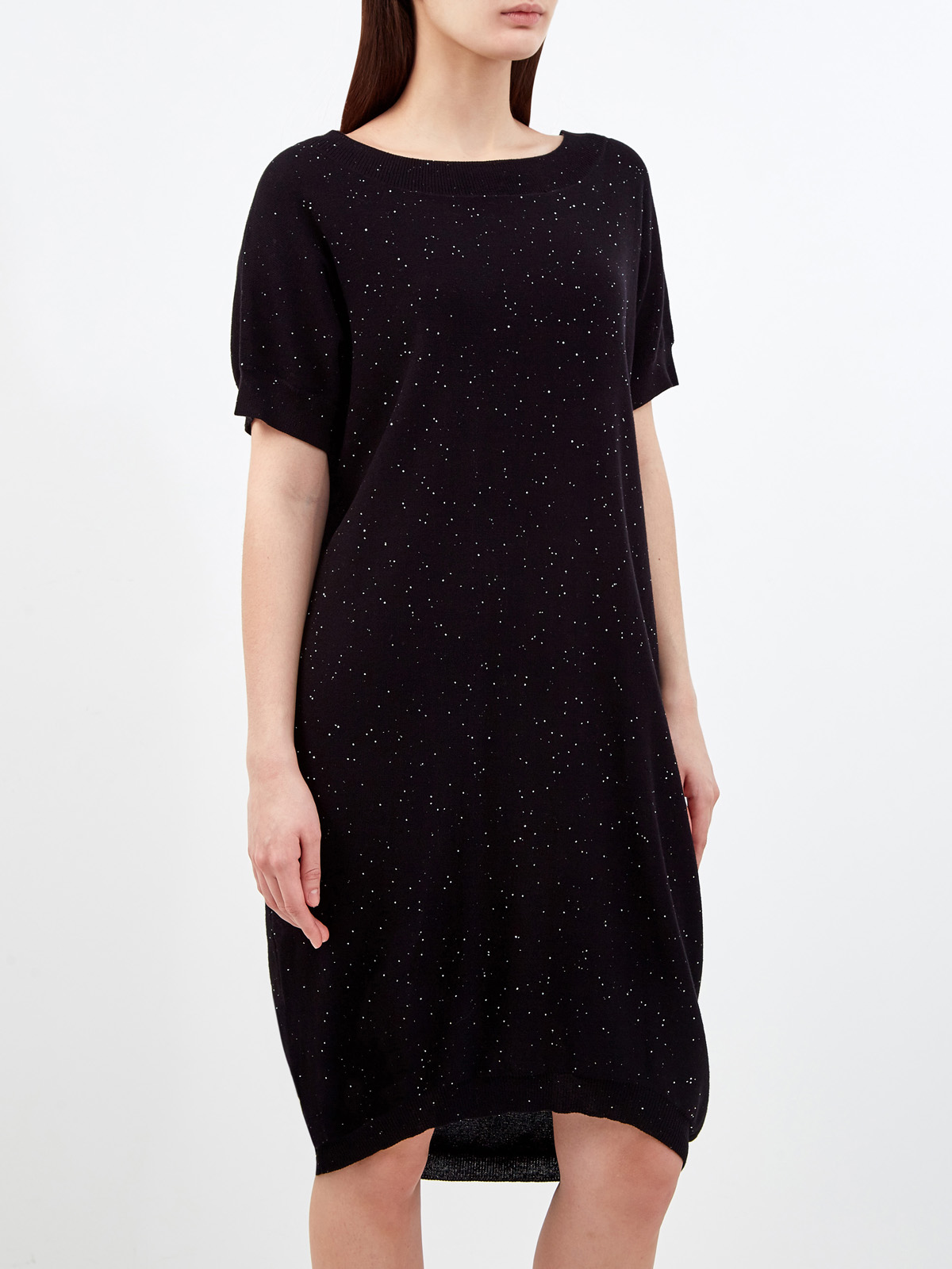 Платье из хлопковой пряжи с миниатюрными вплетенными пайетками RE VERA, цвет черный, размер XL;3XL;M - фото 3