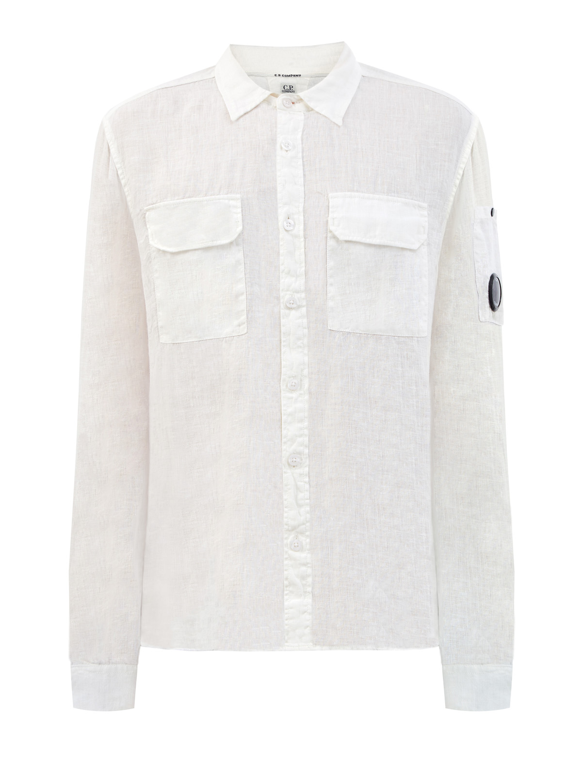 Льняная рубашка с регулируемыми манжетами и линзой C.P. C.P.COMPANY, цвет белый, размер M;L;XL;2XL