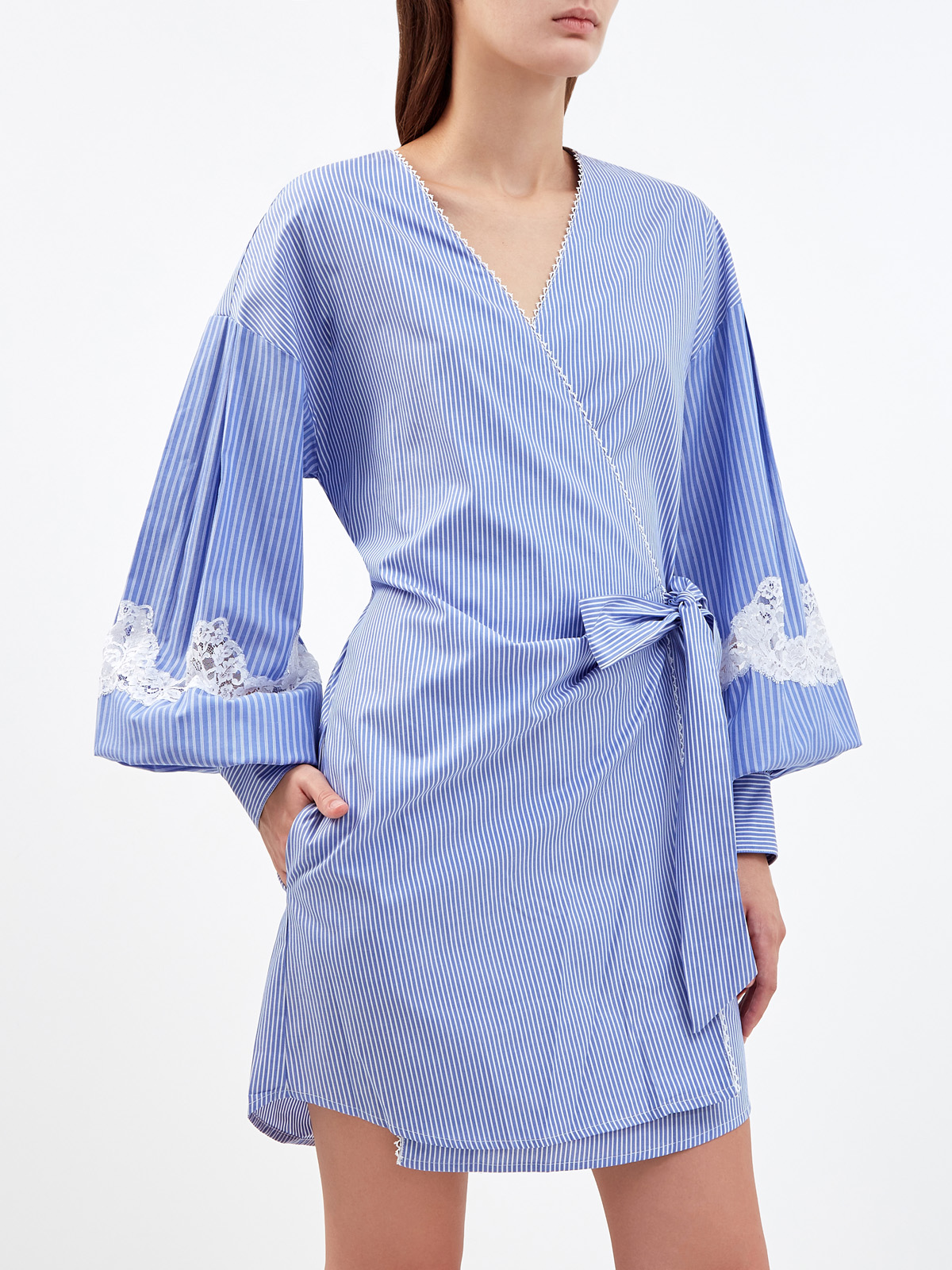 Платье в стиле кимоно из хлопкового поплина ERMANNO FIRENZE, цвет голубой, размер 38 - фото 3