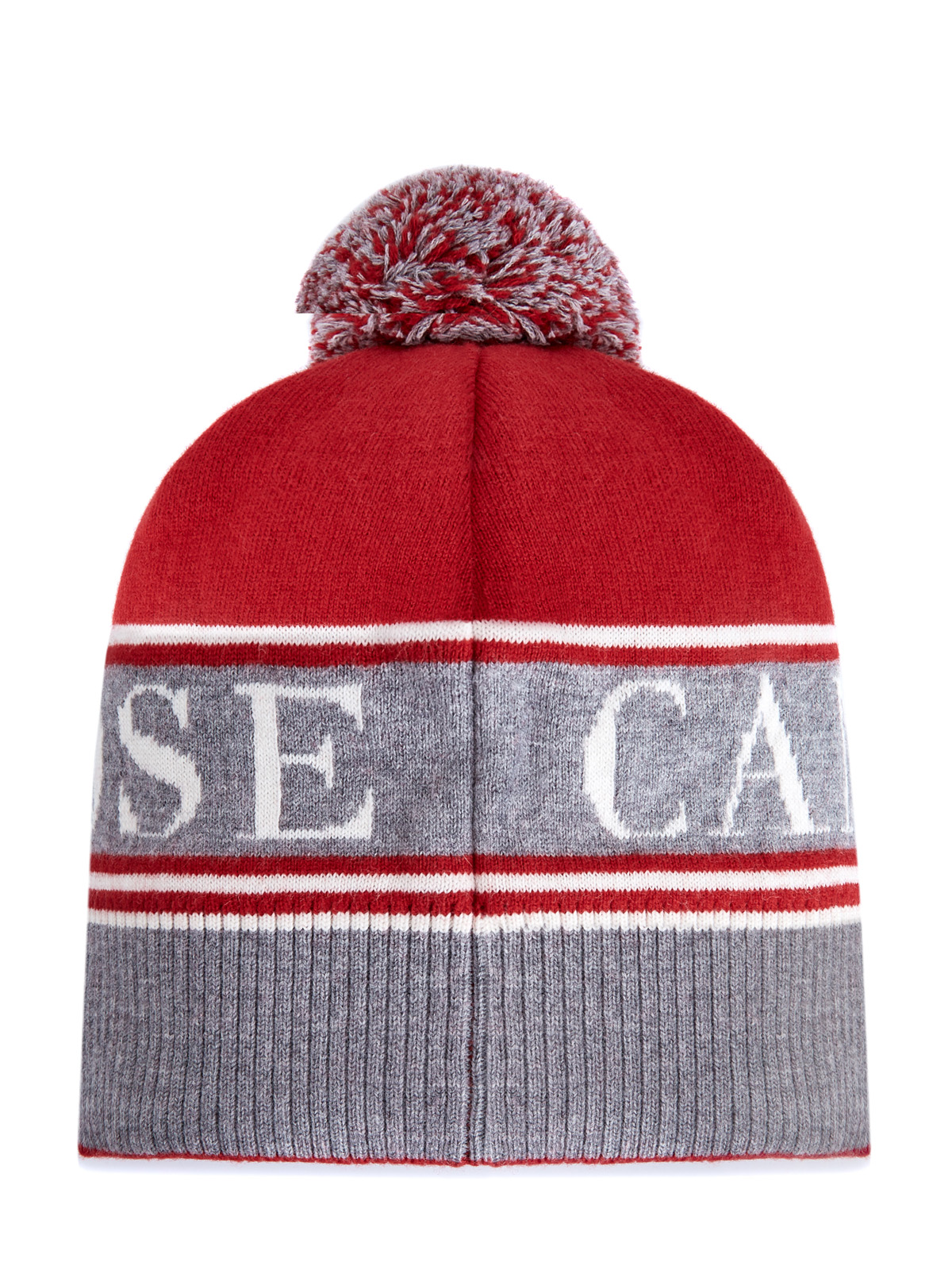 Шерстяная шапка в стиле colorblock с принтом и помпоном CANADA GOOSE, цвет красный, размер L;S - фото 2