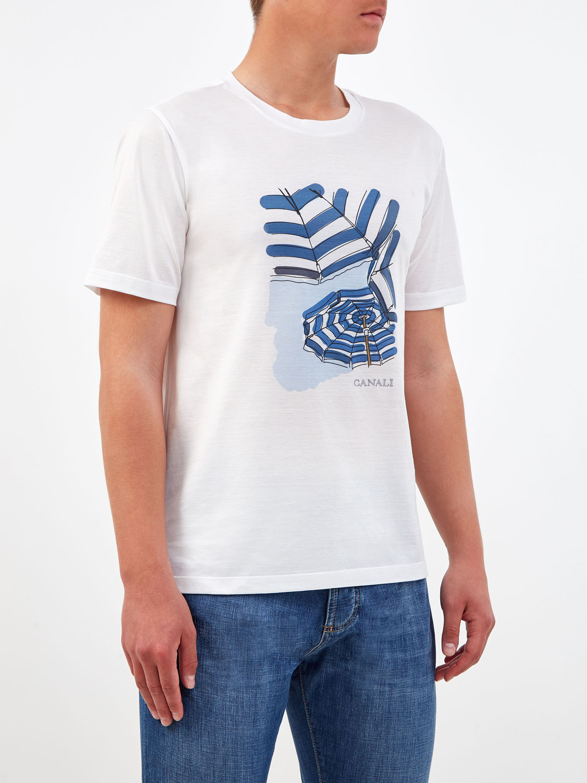 Хлопковая футболка с принтом и вышитым логотипом CANALI, цвет белый, размер 52;54;58;60;62;50 - фото 3