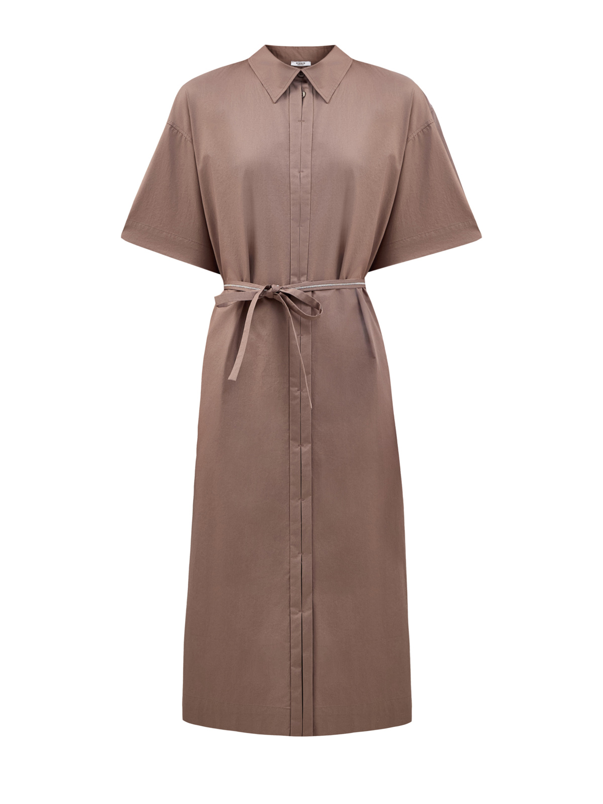 Платье-рубашка из гладкого поплина с мерцающим поясом в тон PESERICO, цвет коричневый, размер 40;42;44;46