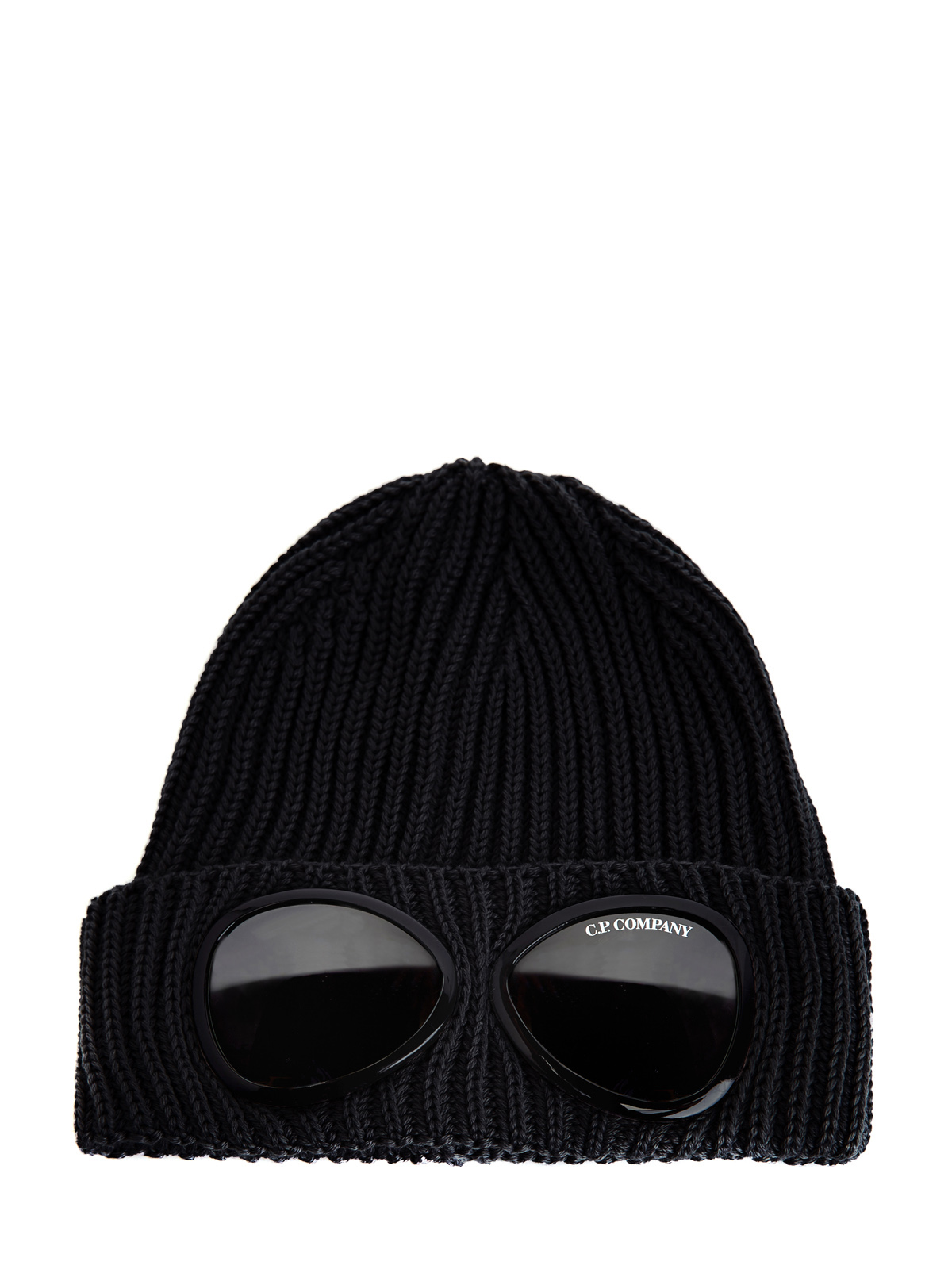 Шерстяная шапка-бини с отворотом и линзами Goggles C.P.COMPANY, цвет черный, размер 46;48;50;52;54;56