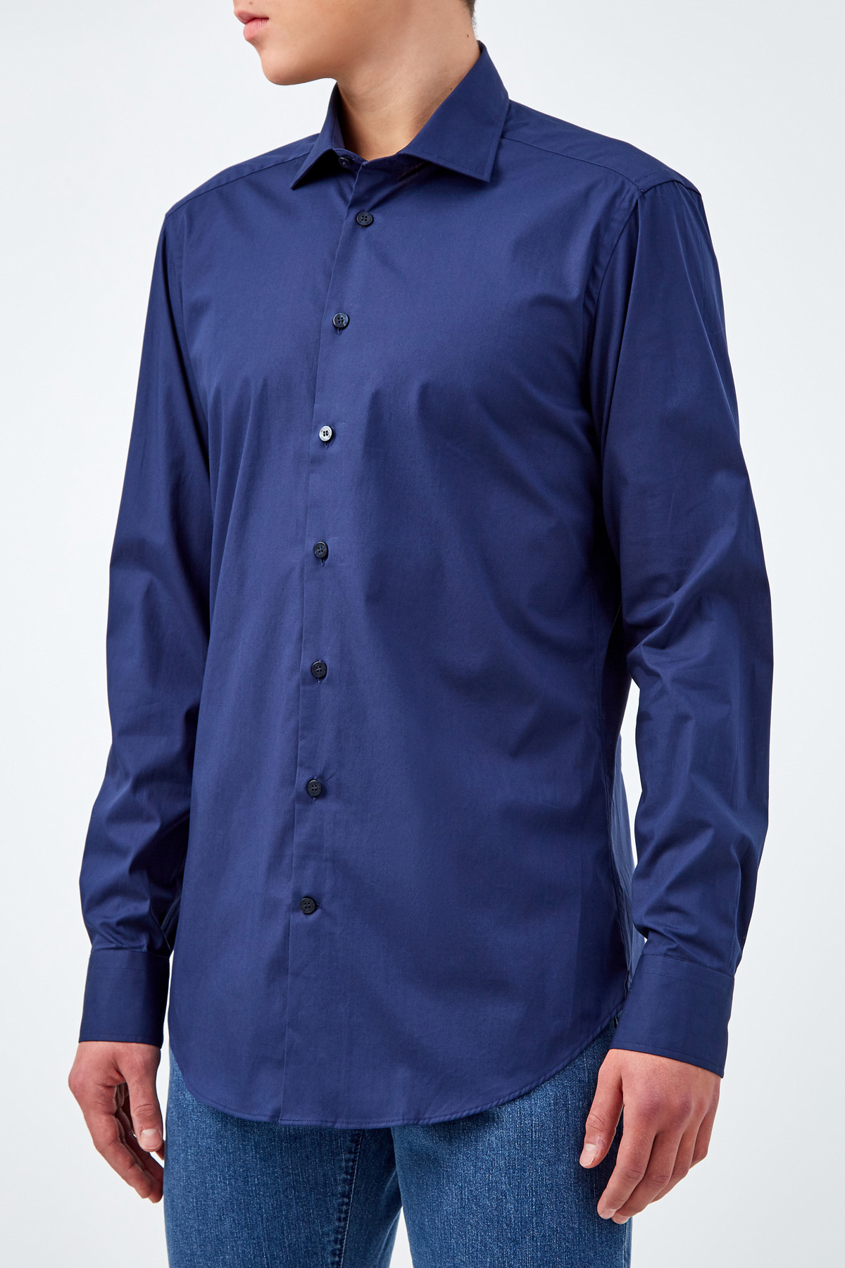 Однотонная приталенная рубашка из хлопка ETRO, цвет синий, размер 48;50;52 - фото 3