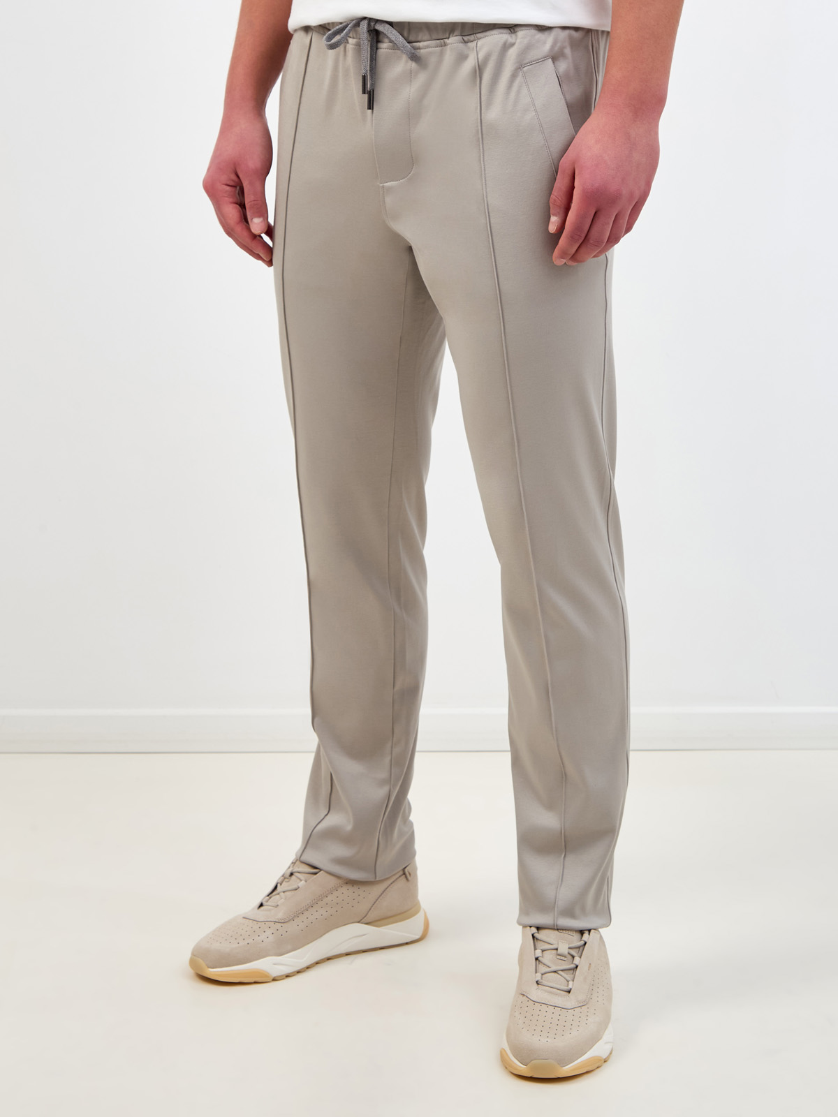 Спортивные брюки из хлопка интерлок с поясом на кулиске CAPOBIANCO, цвет серый, размер 50;52;54;56;58;60 - фото 3