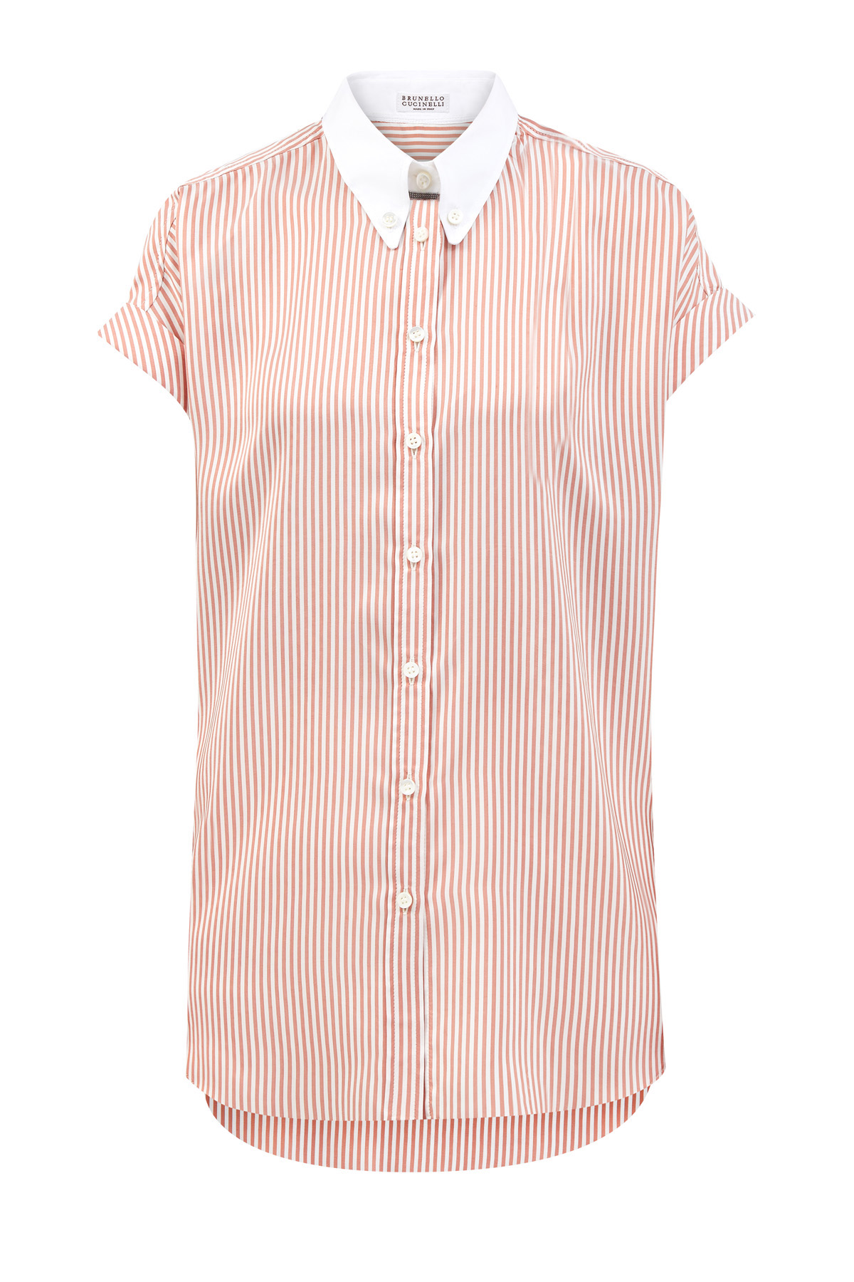 Шелковая блуза в полоску с контрастным воротником BRUNELLO CUCINELLI, цвет мульти, размер 40;44;48;38 - фото 1