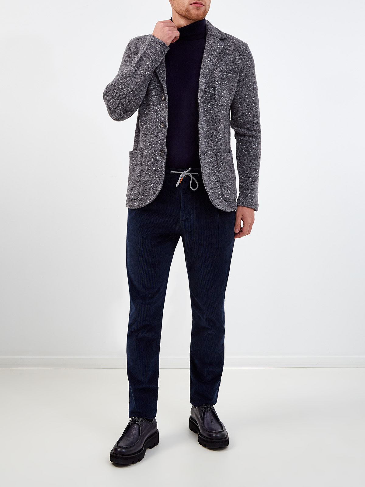 Меланжевый пиджак в стиле casual из шерсти и кашемира ELEVENTY, цвет серый, размер 48;52;54;56 - фото 2