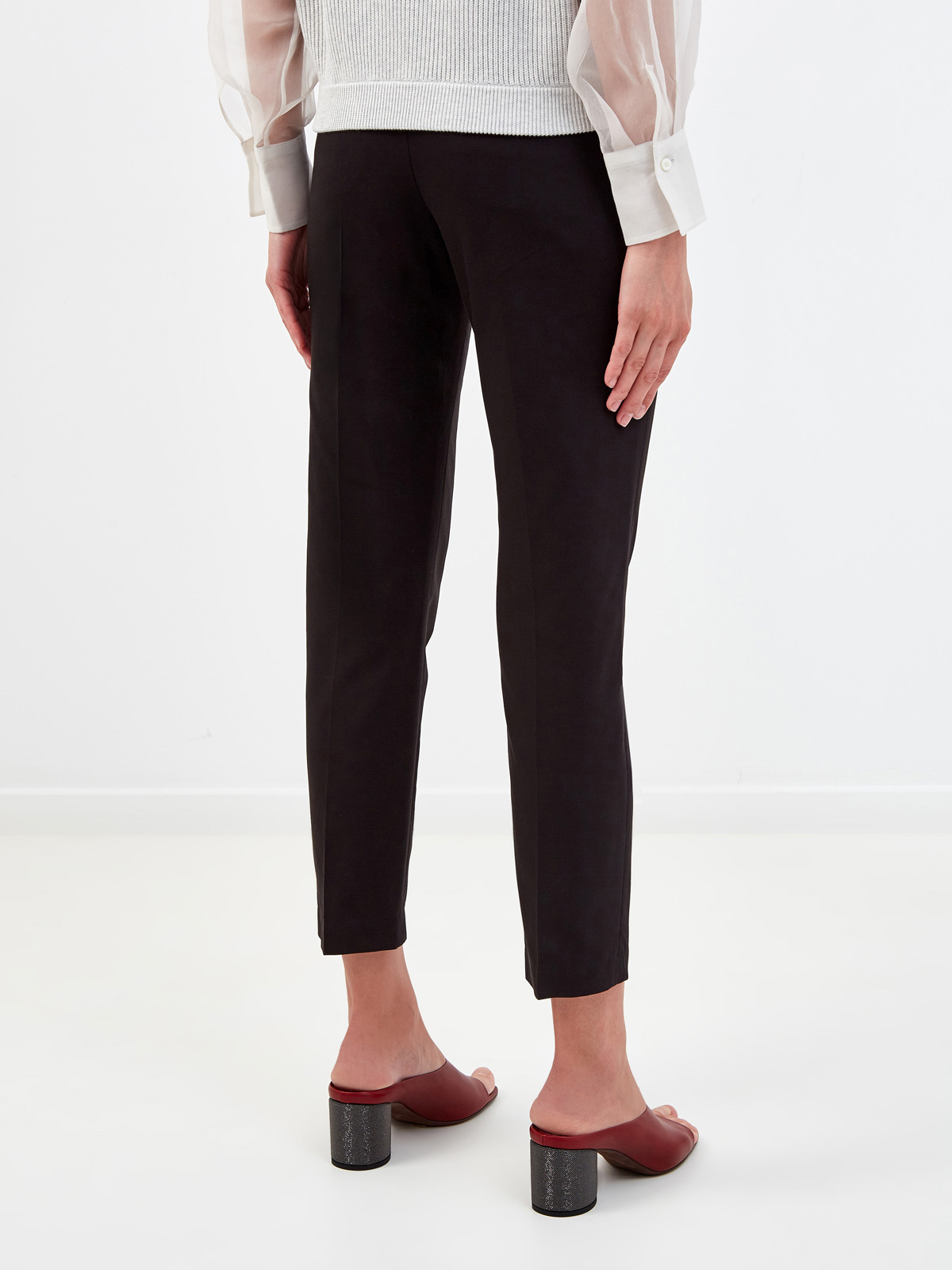 Укороченные брюки из гладкого хлопка с вышивкой Мониль BRUNELLO CUCINELLI, цвет черный, размер 38;44;40;42 - фото 4