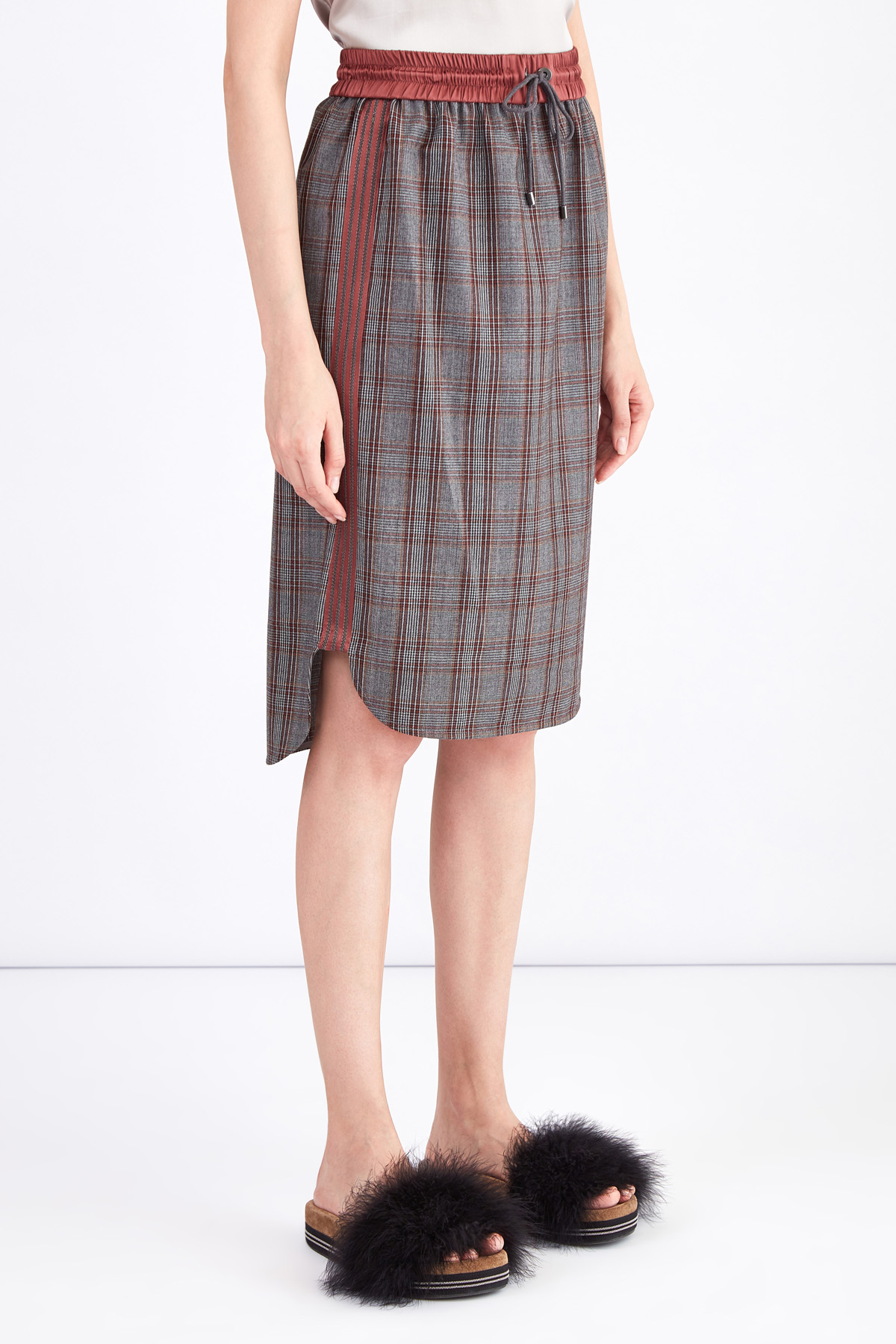 Шерстяная юбка с эластичным поясом и лампасами контрастного тона BRUNELLO CUCINELLI, цвет серый, размер 44;46 - фото 3
