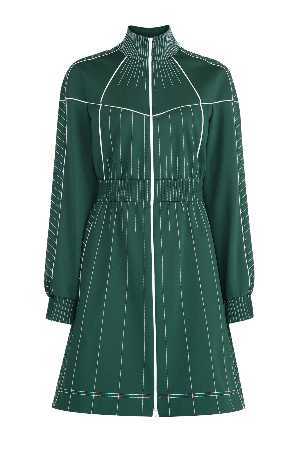 Платье А-силуэта с контрастной прострочкой швов и высоким воротом VALENTINO, цвет зеленый, размер 42 - фото 1