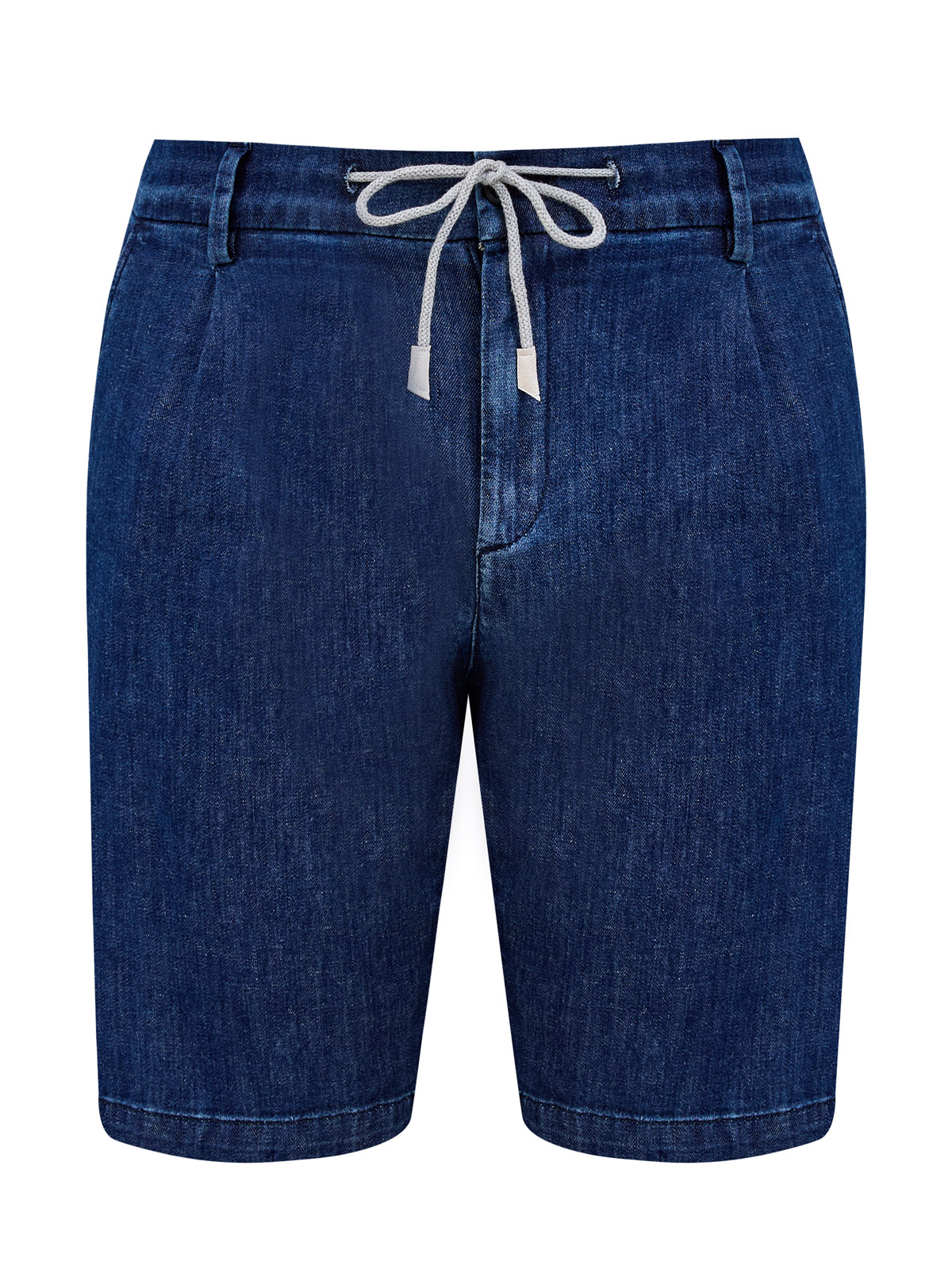 

Шорты из хлопкового и льняного денима с кулиской и защипами, Синий, Шорты из хлопкового и льняного денима с кулиской и защипами