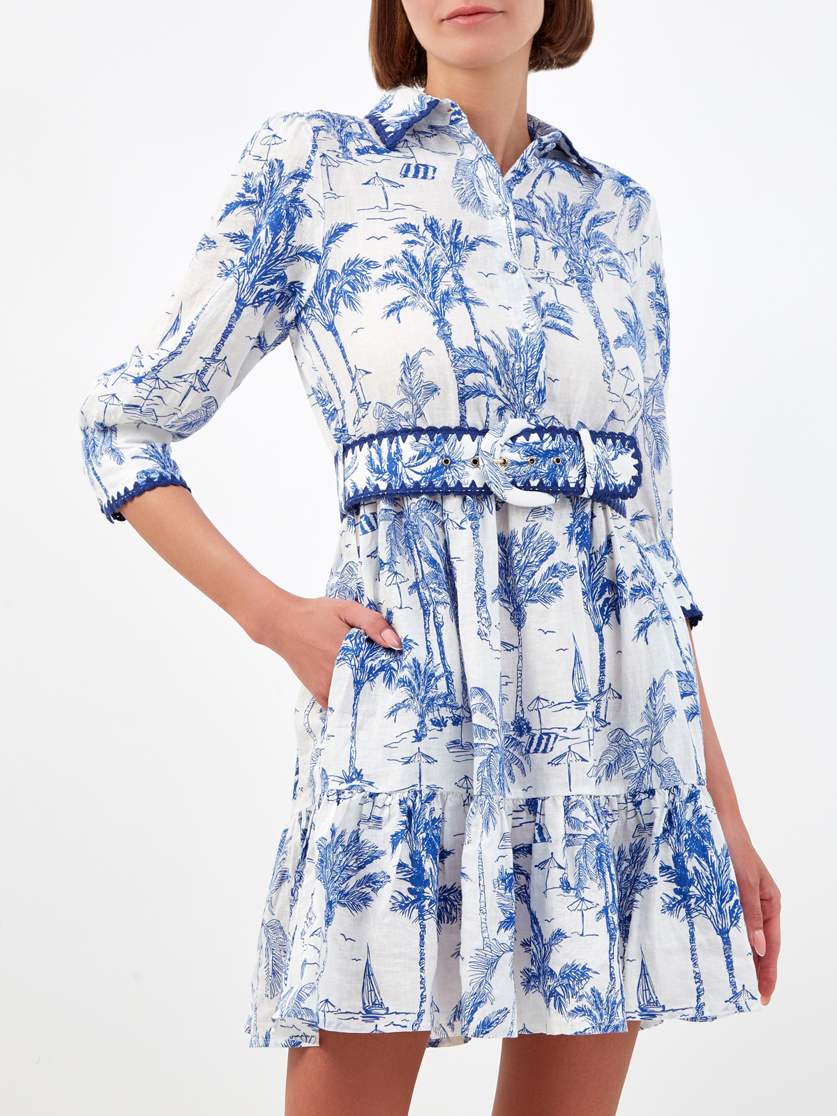 Льняное платье с принтом Toile de Jouy и вязаной отделкой MC2 SAINT BARTH, цвет мульти, размер 40;42;44 - фото 3