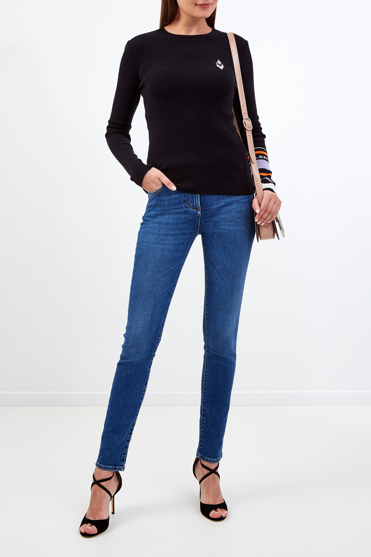 Облегающие джинсы из денима stretch с плетеной вставкой VALENTINO, цвет синий, размер 38;40;42 - фото 2