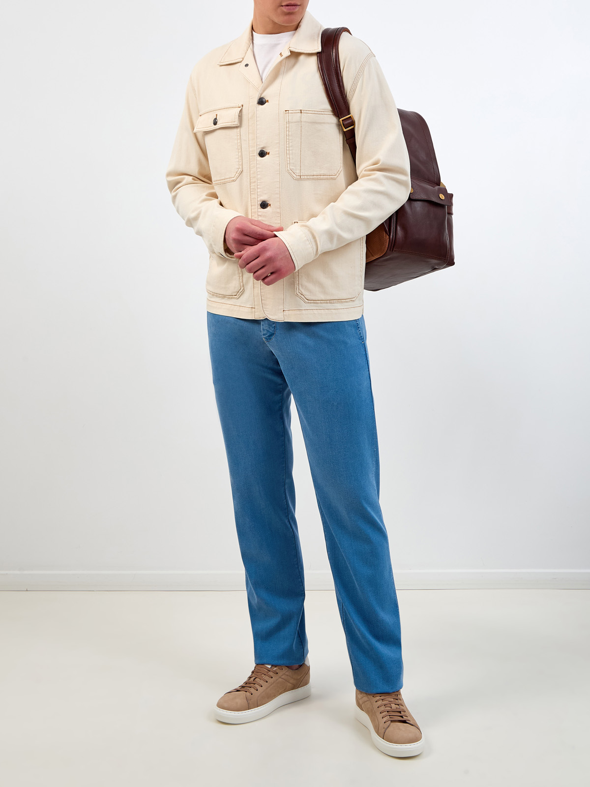 Куртка из хлопка и льна с накладными карманами и прострочкой CANALI, цвет бежевый, размер 48;50;52 - фото 2