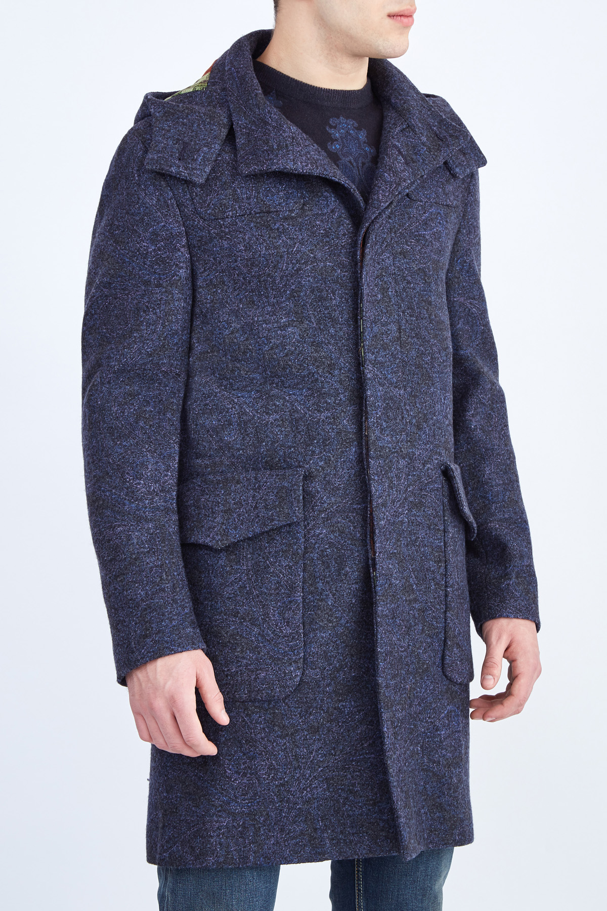 Шерстяное пальто с peach-эффектом и карманами ETRO, цвет синий, размер 46;48;54 - фото 3