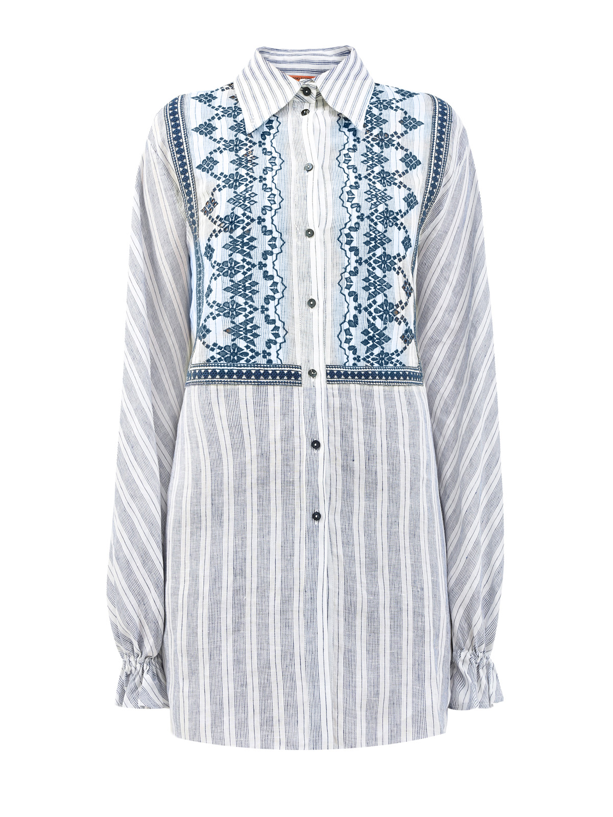 Рубашка ручной работы с ажурной вышивкой и принтом ERMANNO SCERVINO, цвет белый, размер 40;42;44