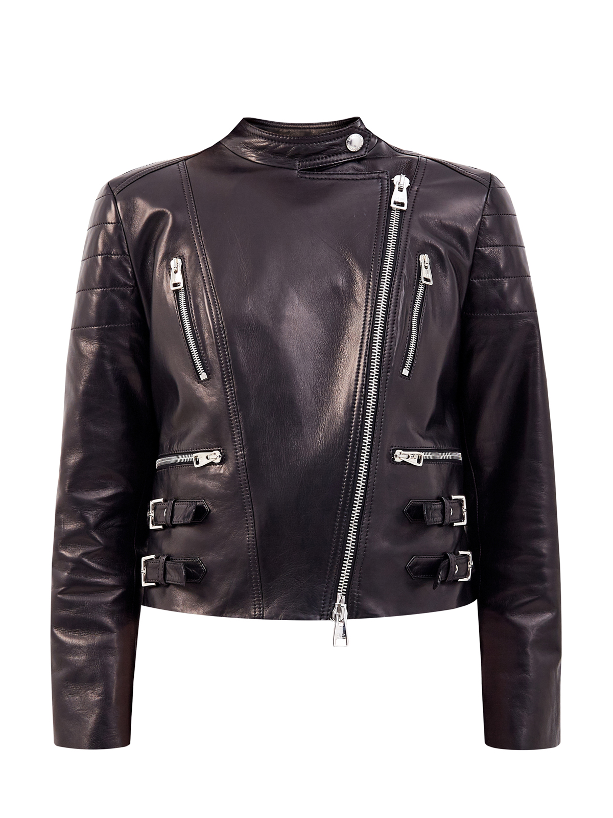 Куртка-косуха в байкерском стиле из матовой кожи ERMANNO SCERVINO, цвет черный, размер 44;46;42