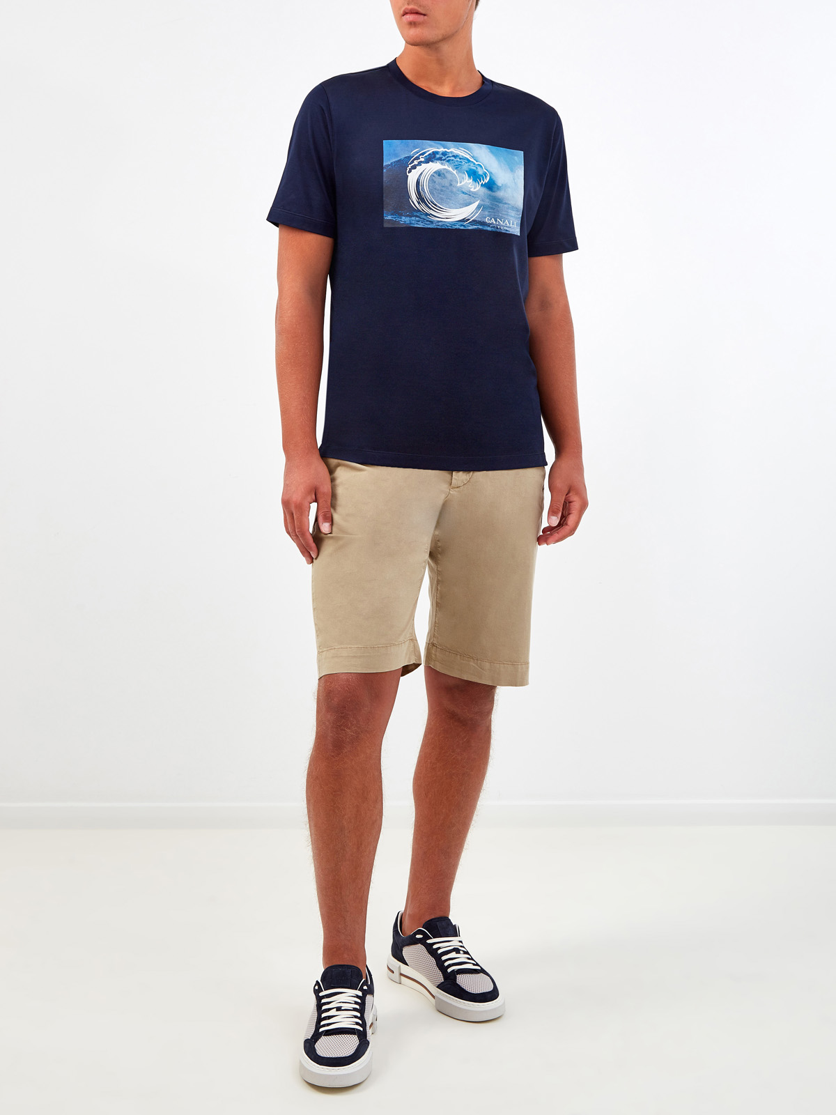 Хлопковая футболка с принтом в технике горячей печати CANALI, цвет синий, размер 56;58;60;50;52;54 - фото 2