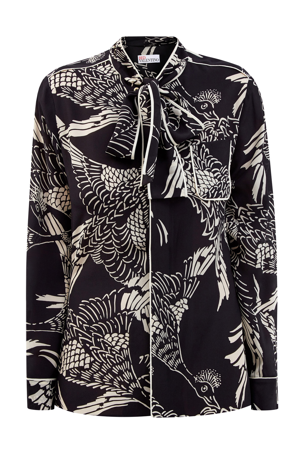 Шелковая блуза из крепдешина с принтом Phoenix REDVALENTINO, цвет черный, размер 2XL;M - фото 1