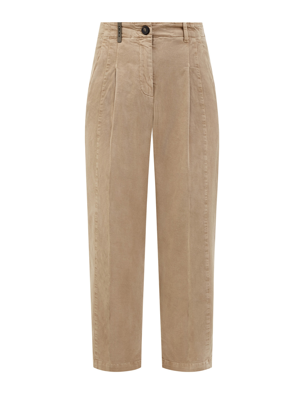 Укороченные брюки из хлопкового габардина с кожаной деталью PESERICO, цвет бежевый, размер 40;42;38 - фото 1