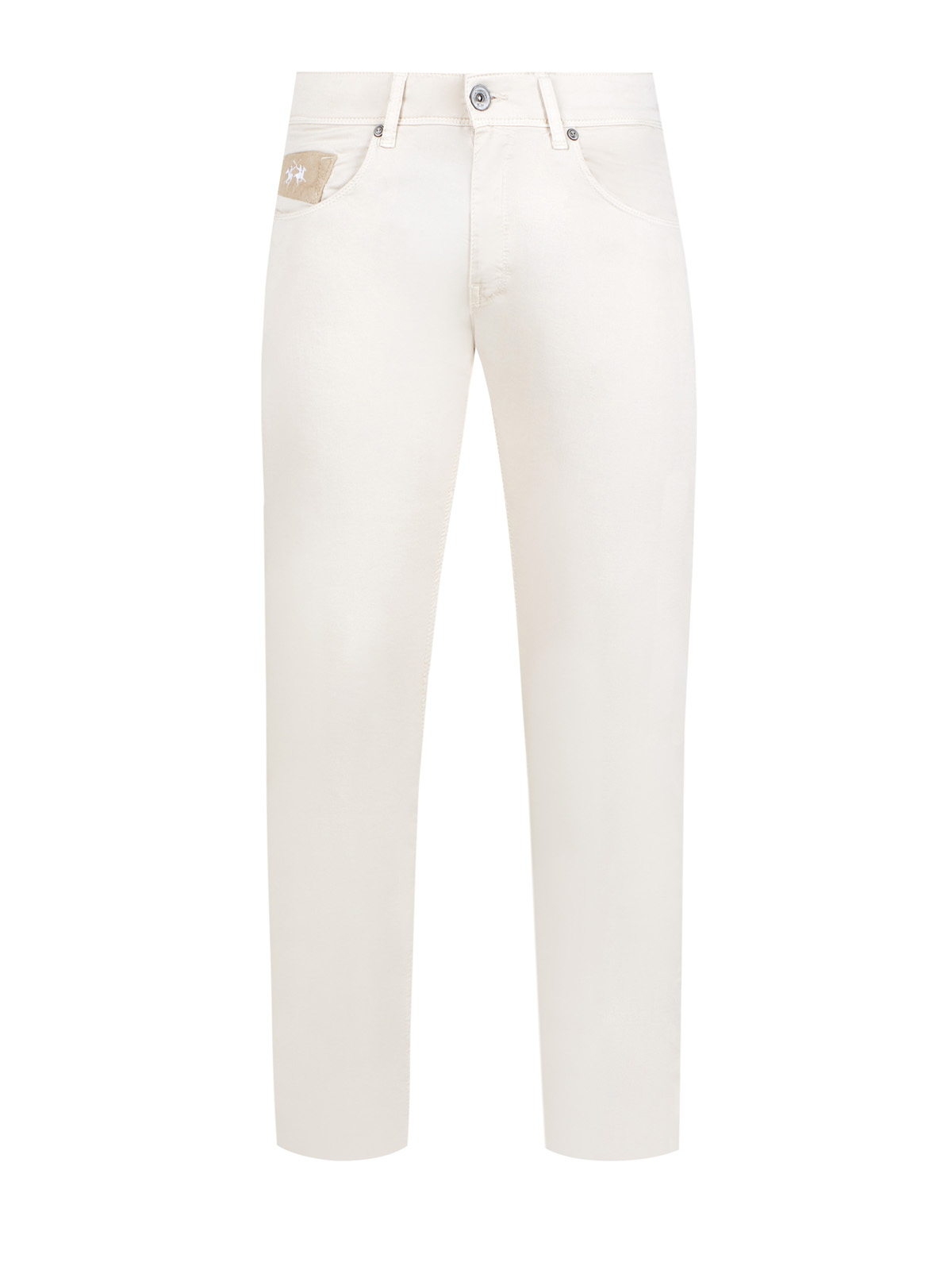 Хлопковые брюки прямого кроя с вышитой символикой и карманами LA MARTINA, цвет бежевый - фото 1