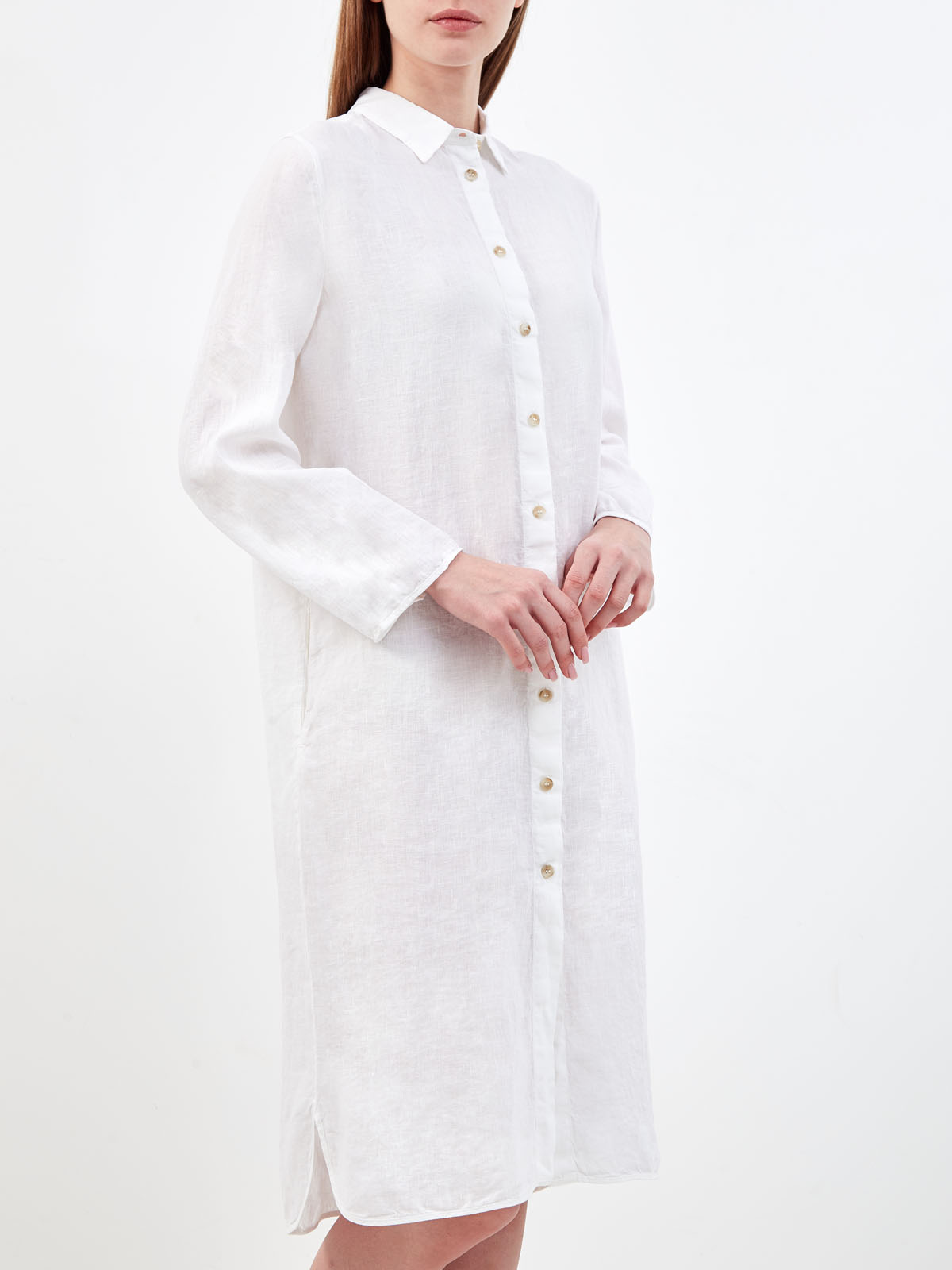 Льняное платье-рубашка с карманами и французским воротом GRAN SASSO, цвет белый, размер 44;46;48;40 - фото 3