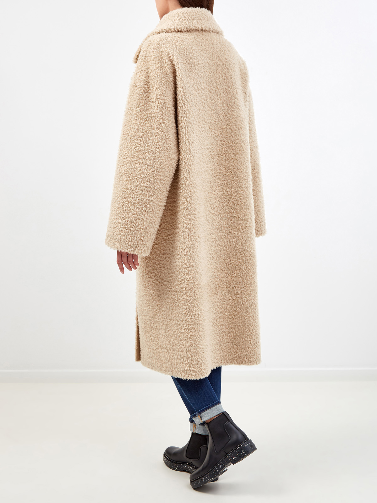 Удлиненное пальто из фактурной шерсти мериноса RE VERA, цвет бежевый, размер 44;42 - фото 4
