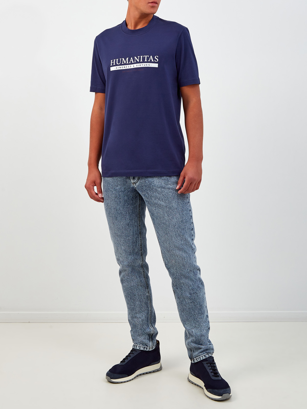 Хлопковая футболка с сезонным принтом Humanitas BRUNELLO CUCINELLI, цвет синий, размер 46;50;52;54;56;58;60;62 - фото 2