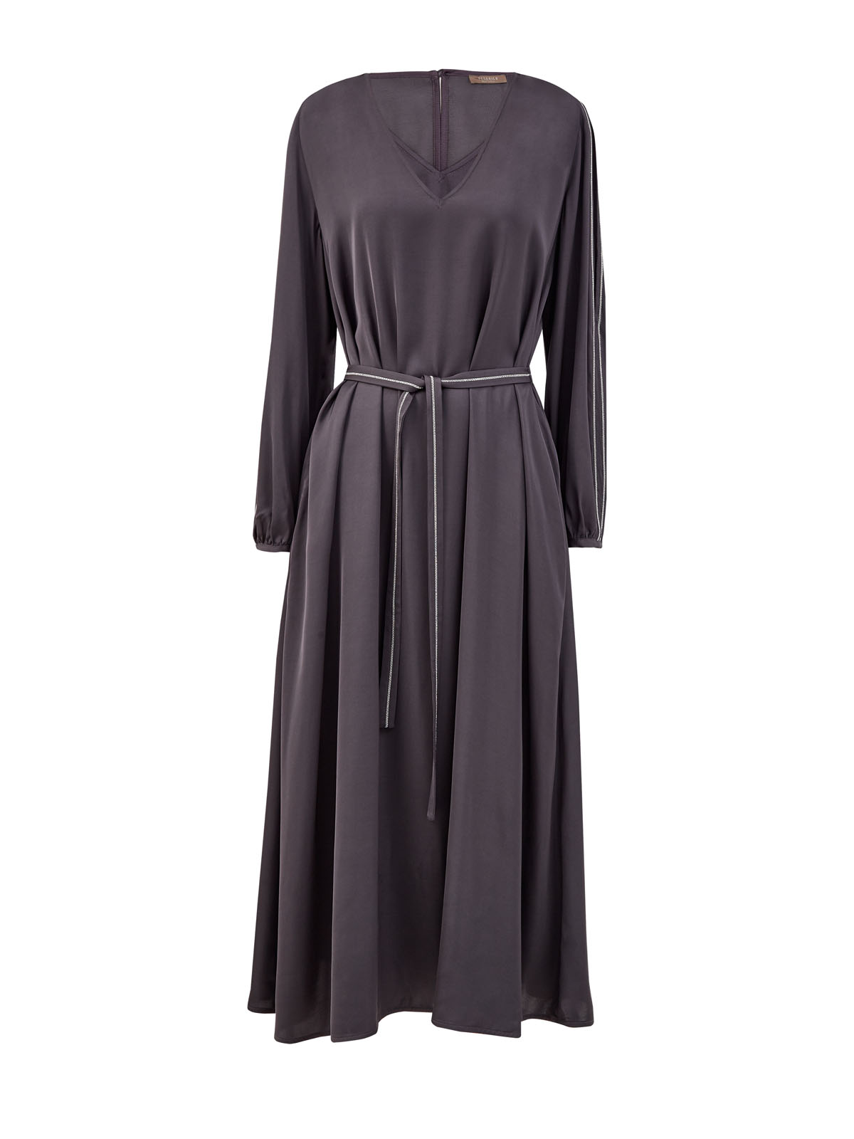 Струящееся платье с разрезами и ювелирными цепочками PESERICO, цвет черный, размер 48 - фото 1