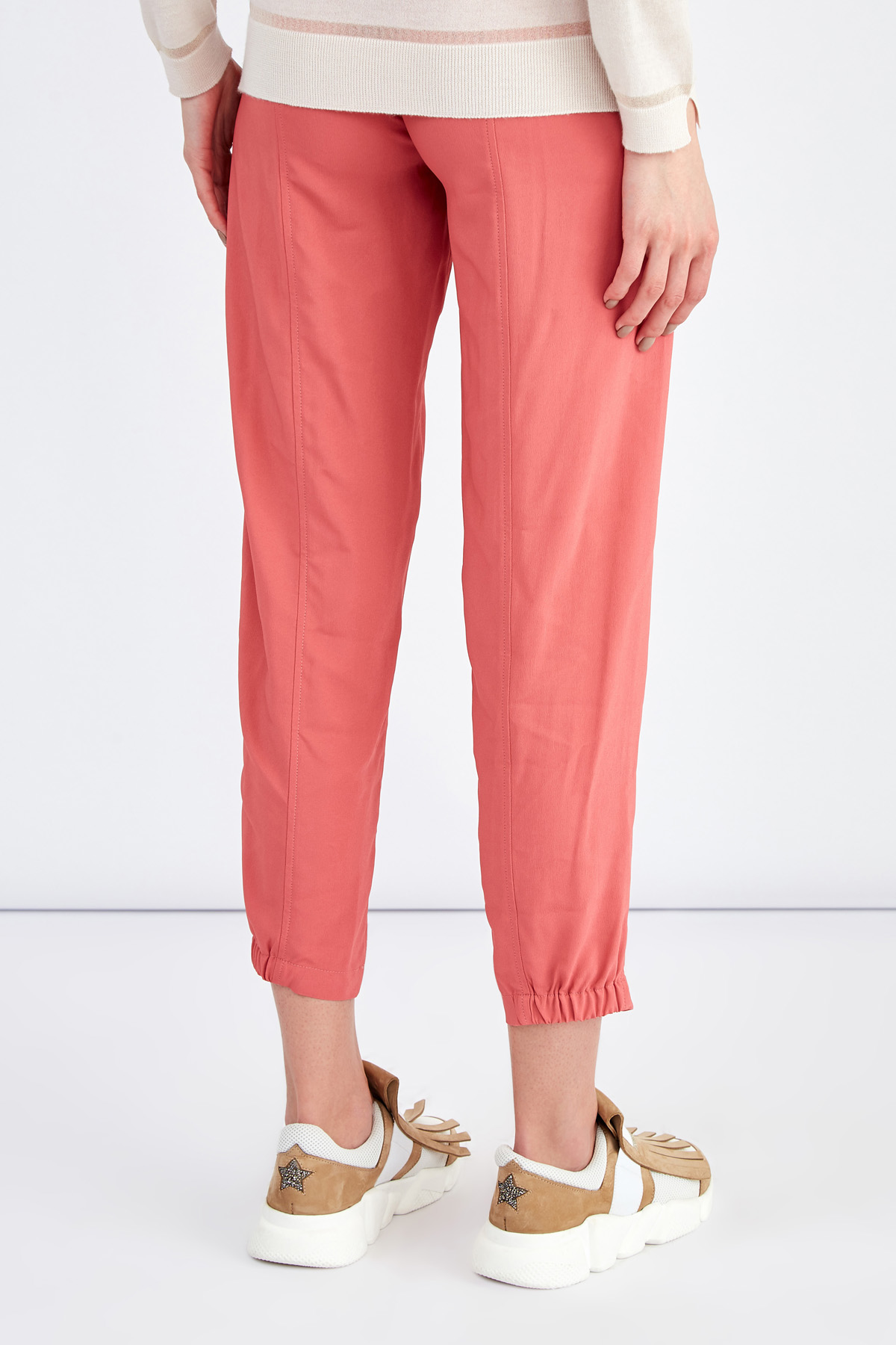Укороченные брюки с трикотажным поясом и отделкой люрексом LORENA ANTONIAZZI, цвет розовый, размер 40;42;44 - фото 4