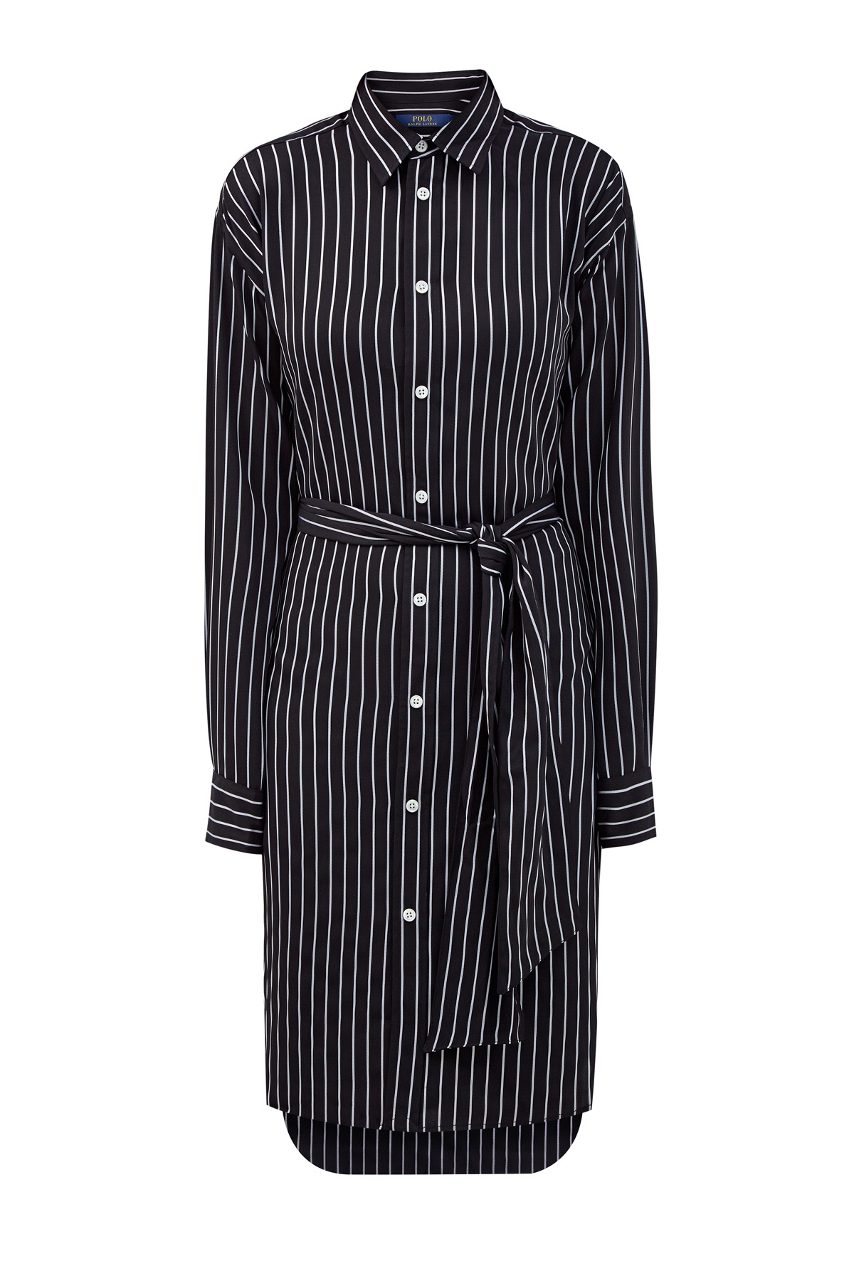 Платье-рубашка из костюмной ткани с поясом POLO RALPH LAUREN, цвет черный, размер L;XL;3XL;2XL;M - фото 1