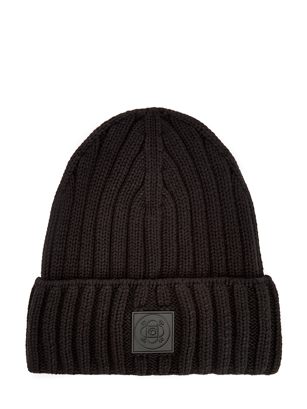 

Шапка фактурной эластичной вязки с патчем на отвороте, Черный, Шапка фактурной эластичной вязки с патчем на отвороте